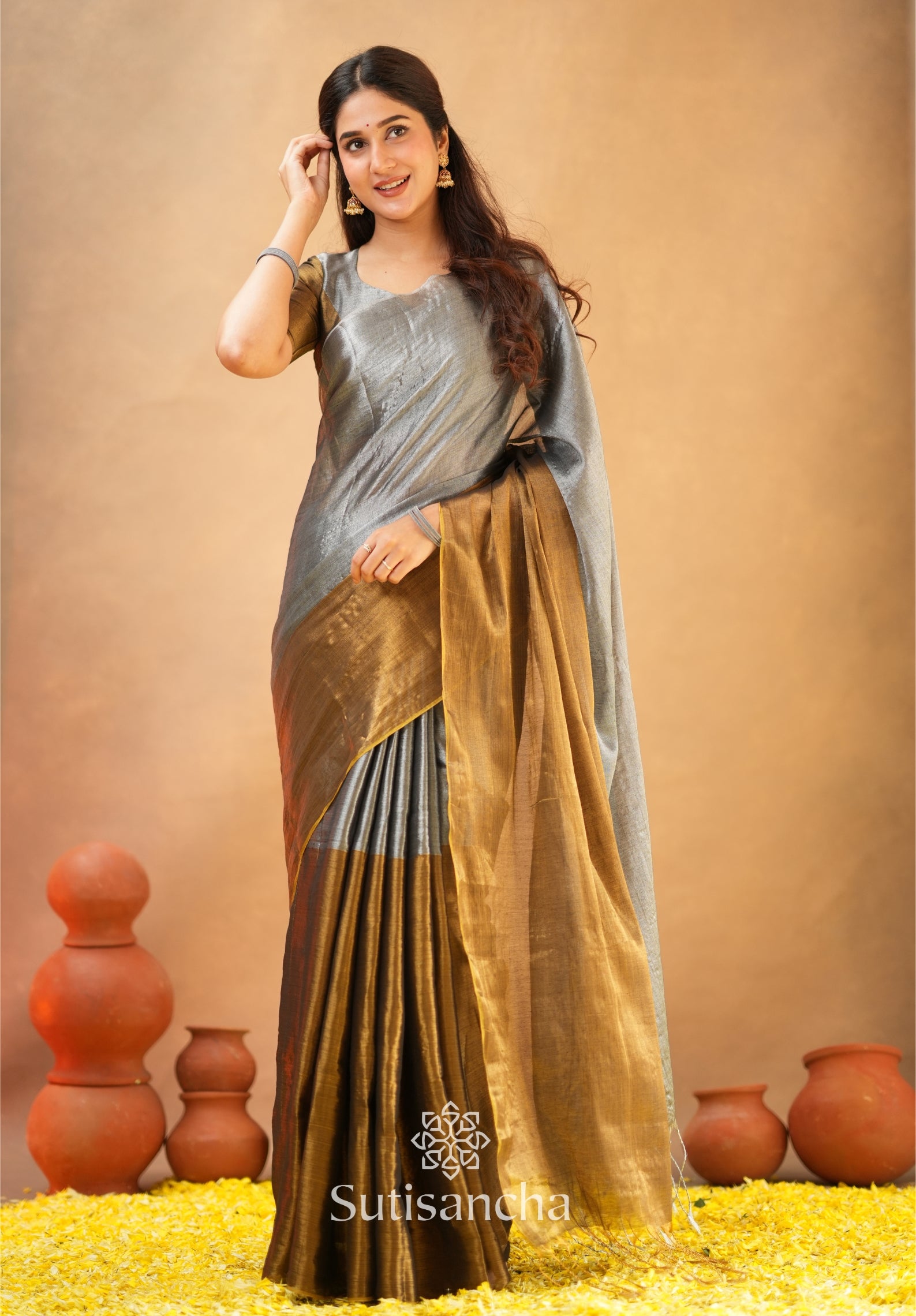 Regal Split Elegance Handloom Tissue Cotton Saree