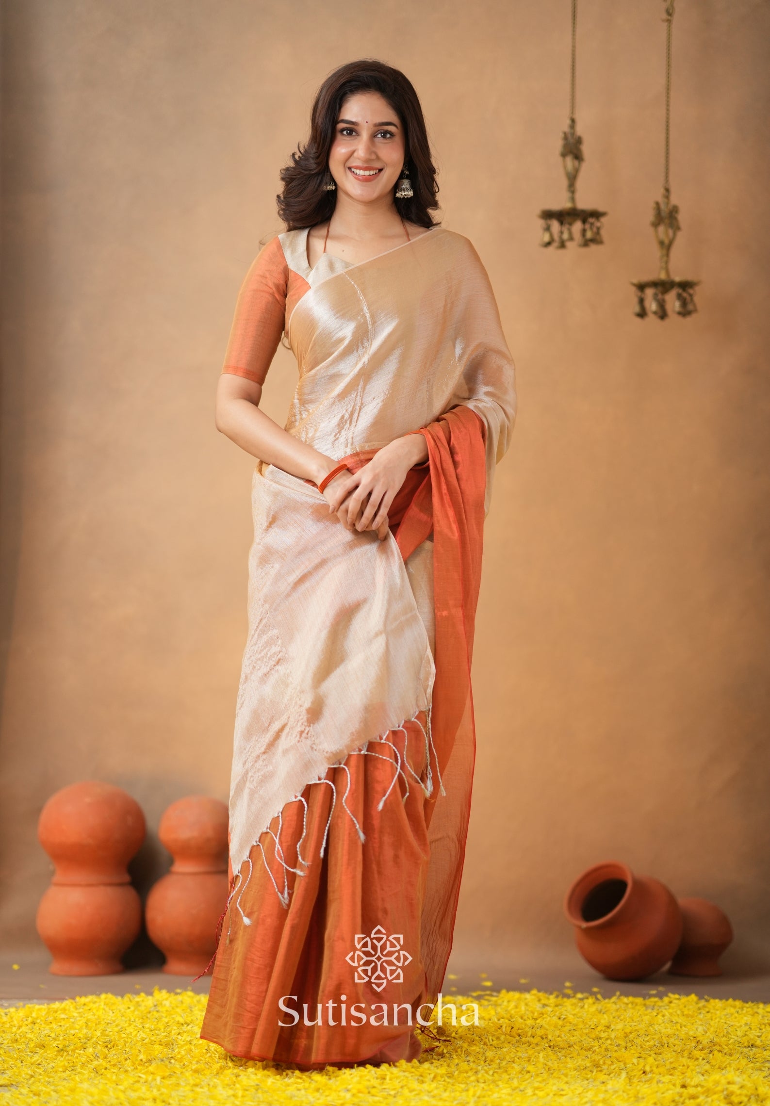 Regal Split Elegance Handloom Tissue Cotton Saree