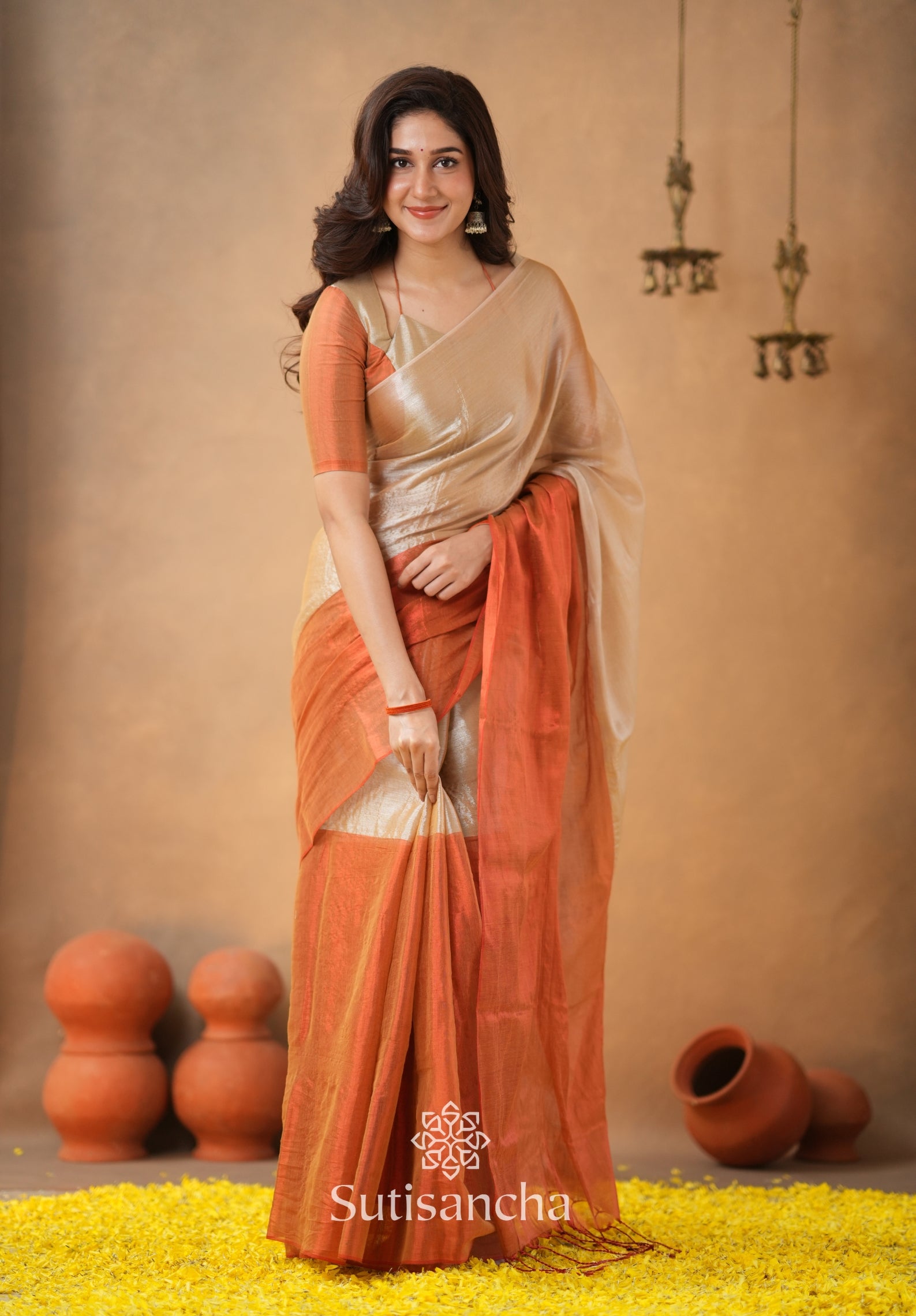 Regal Split Elegance Handloom Tissue Cotton Saree