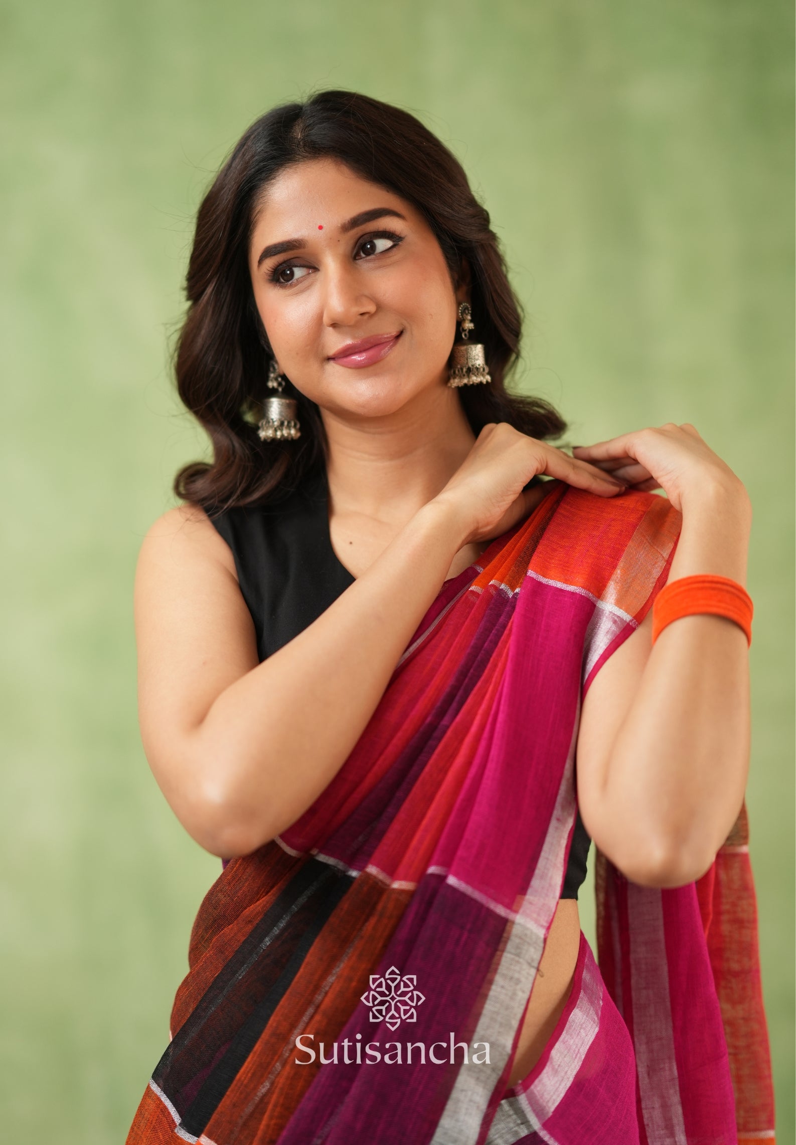 Color Block Linen Cotton Saree – Modern Classic