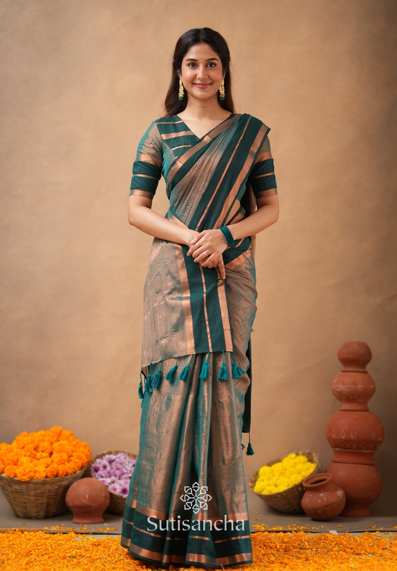Soft Sheen Tissue Cotton Saree with Fluid Drape