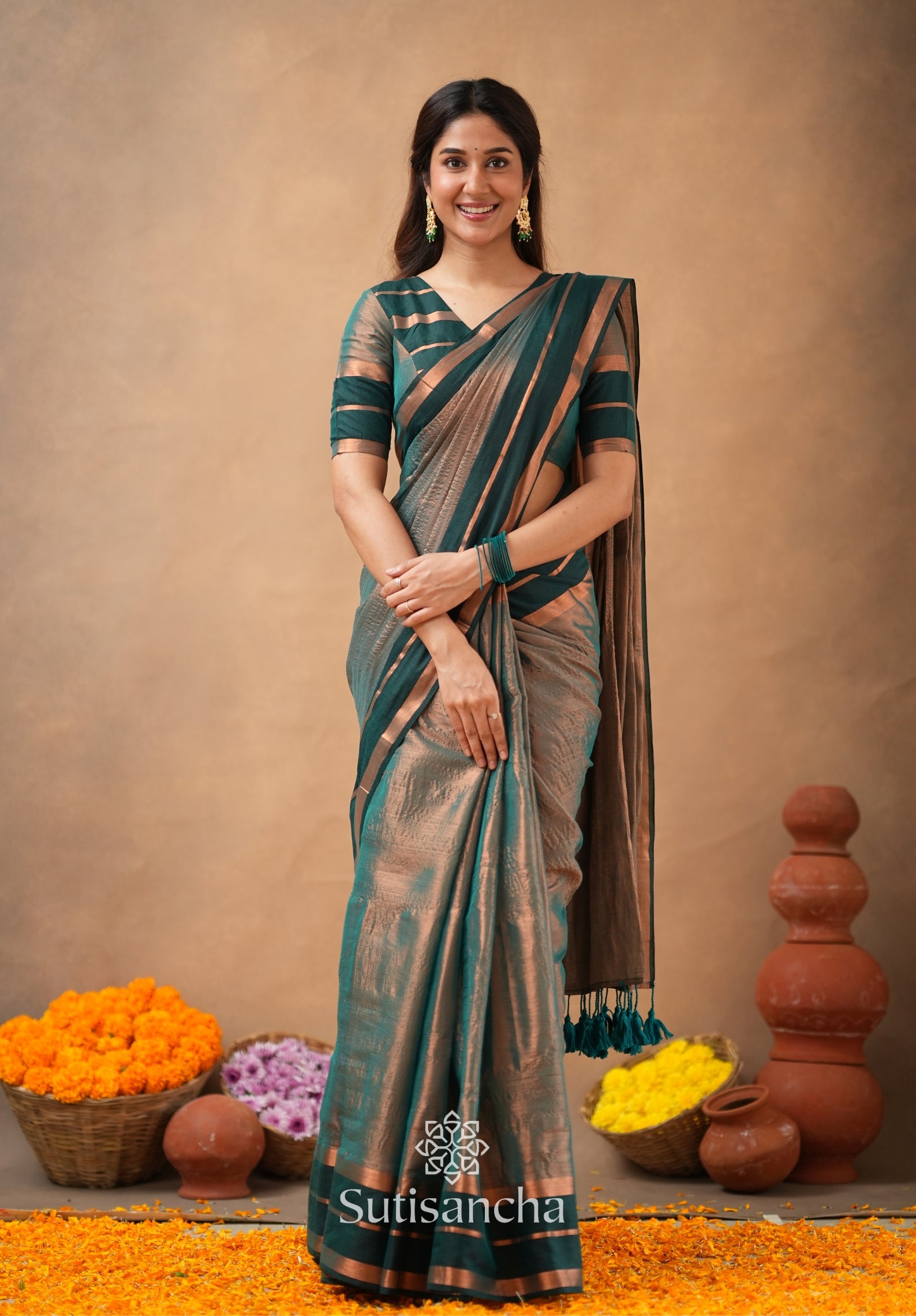 Soft Sheen Tissue Cotton Saree with Fluid Drape