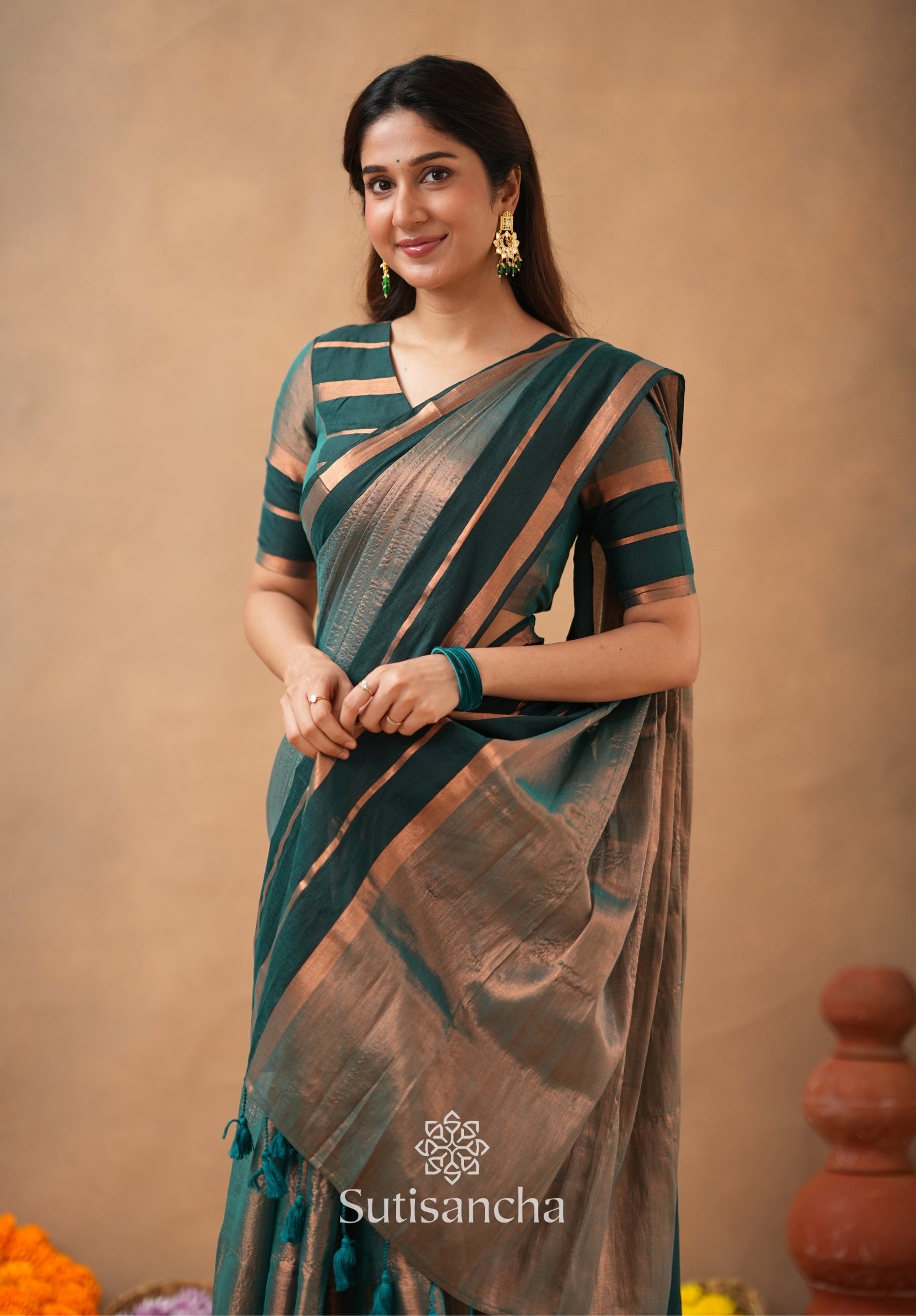 Soft Sheen Tissue Cotton Saree with Fluid Drape