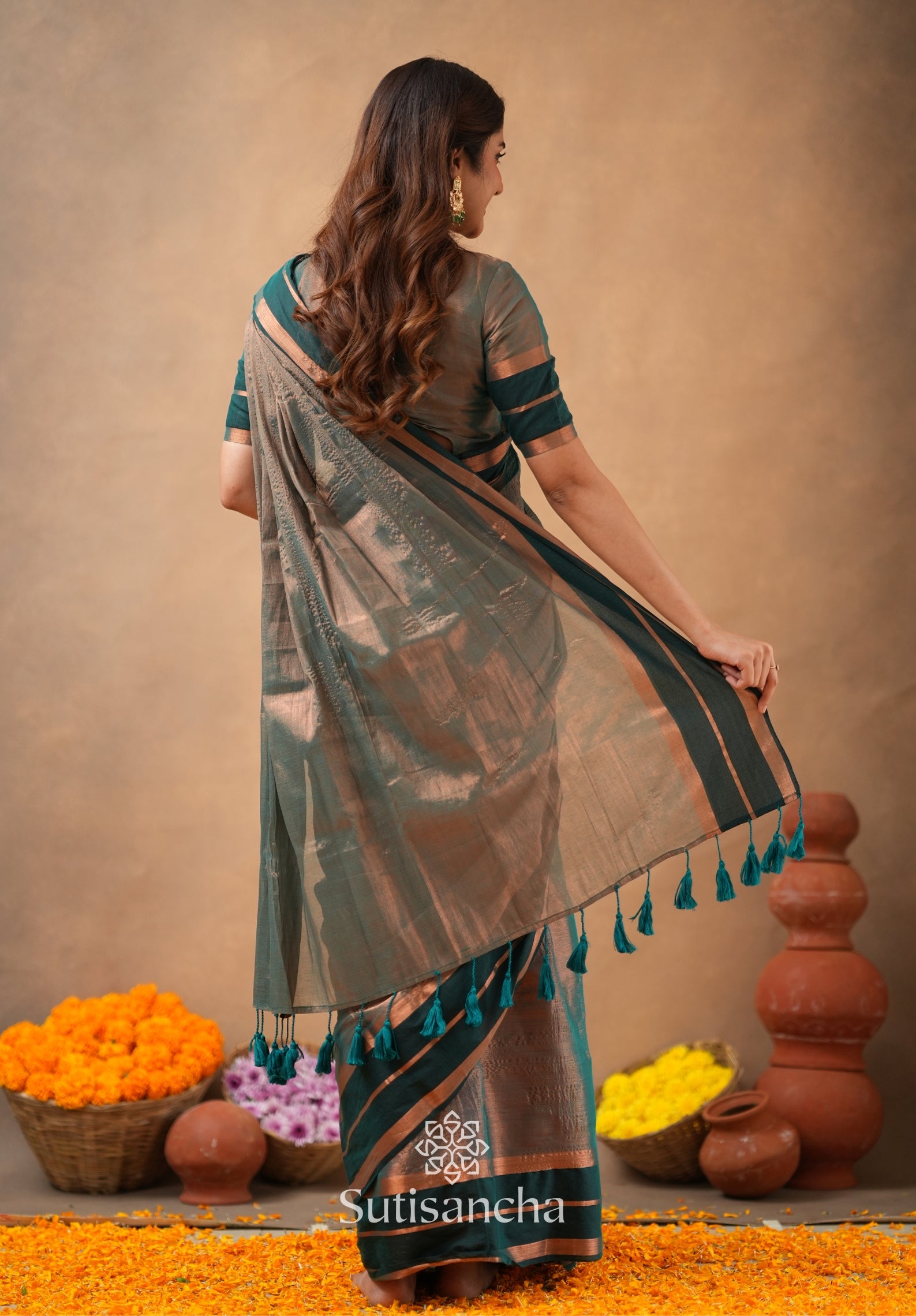 Soft Sheen Tissue Cotton Saree with Fluid Drape