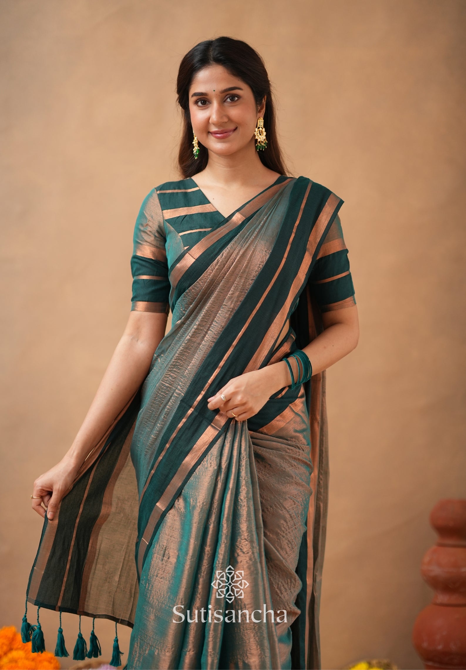 Soft Sheen Tissue Cotton Saree with Fluid Drape