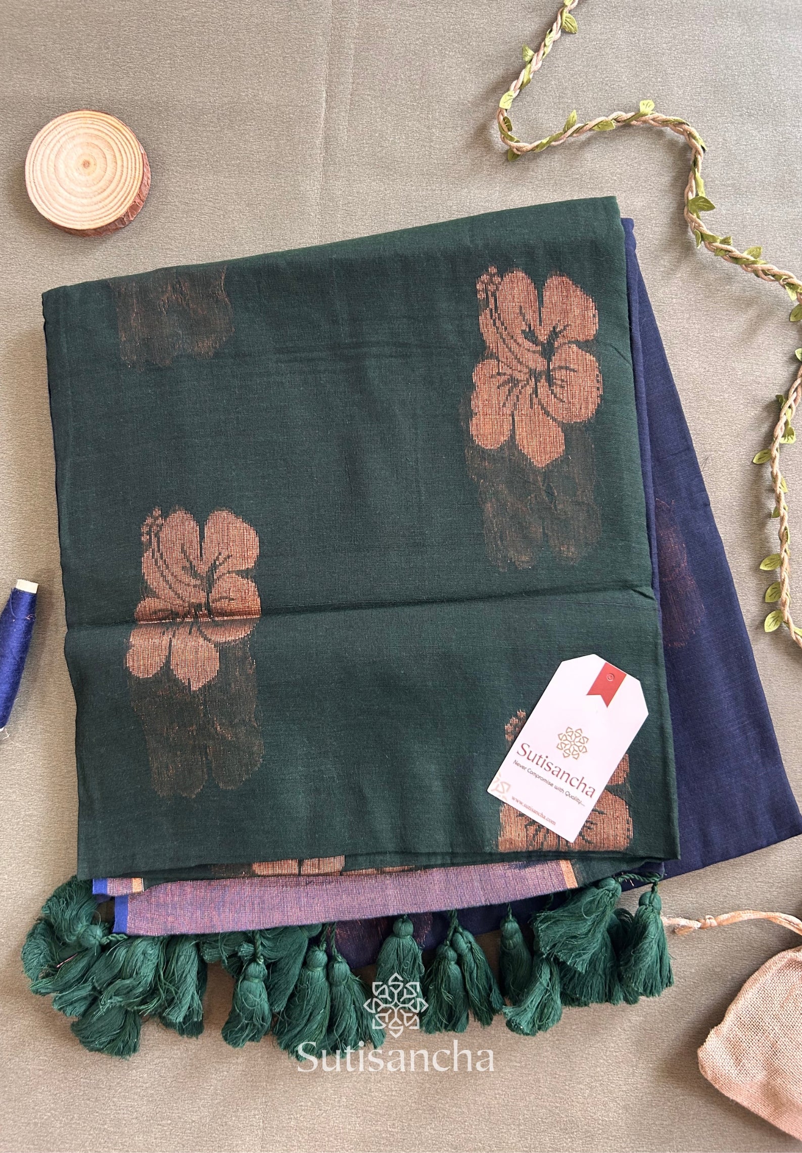 Sutisancha Rose-Design Signature Mul Cotton Saree