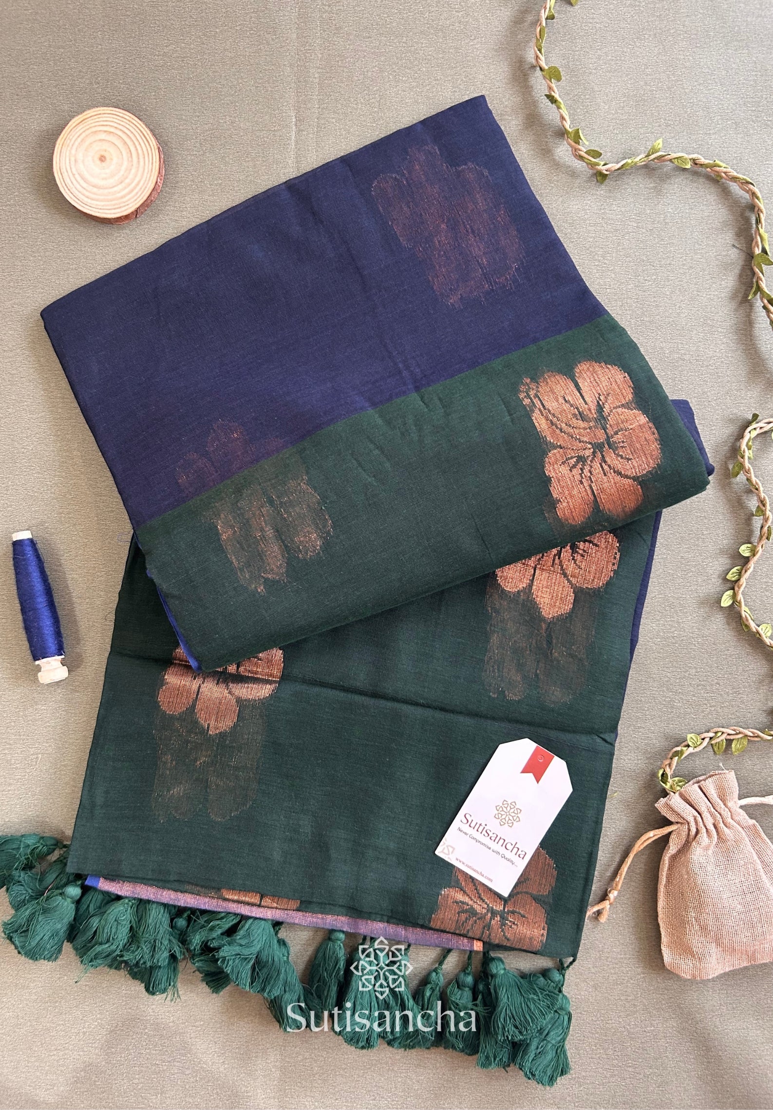 Sutisancha Rose-Design Signature Mul Cotton Saree