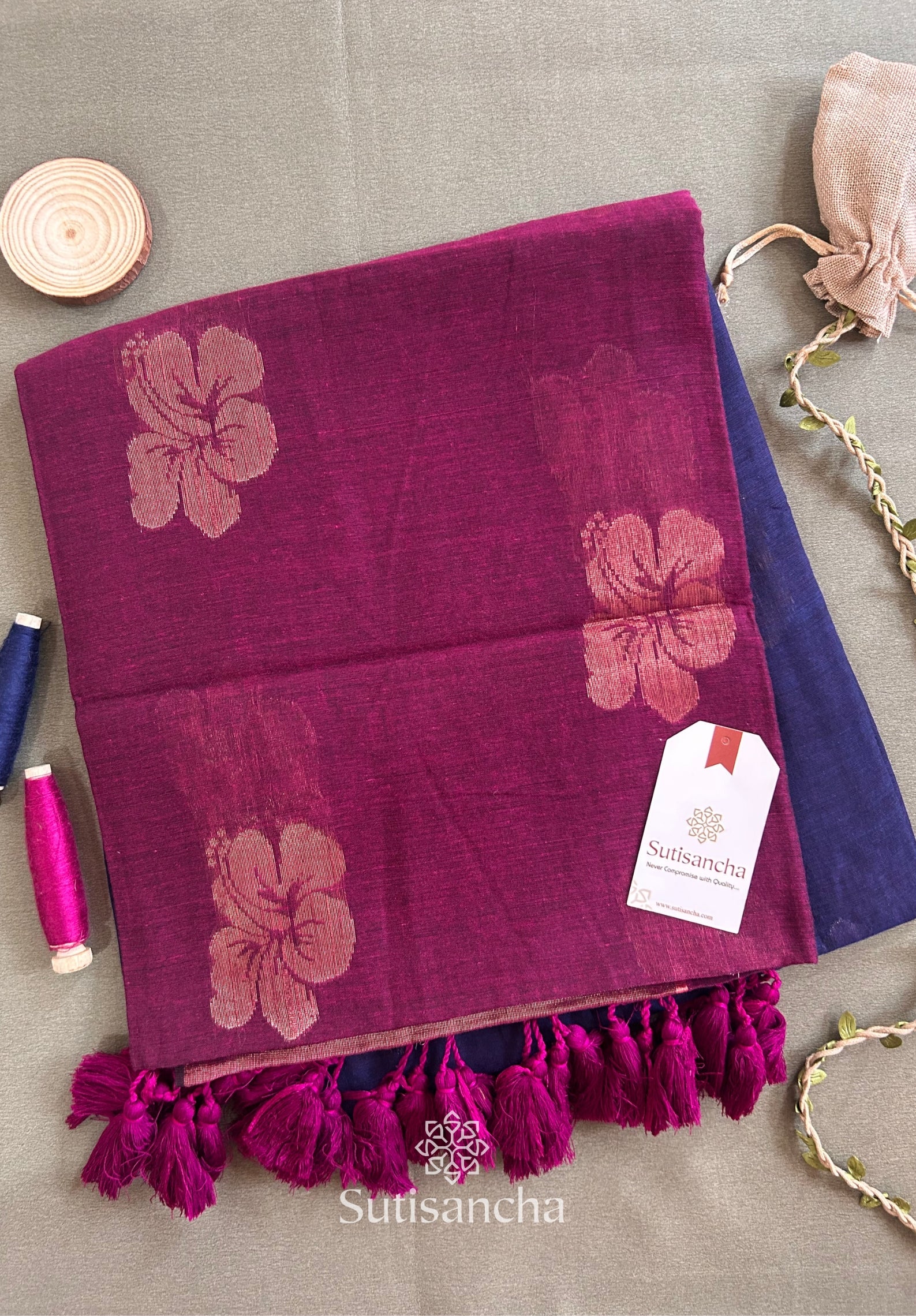 Sutisancha Rose-Design Signature Mul Cotton Saree