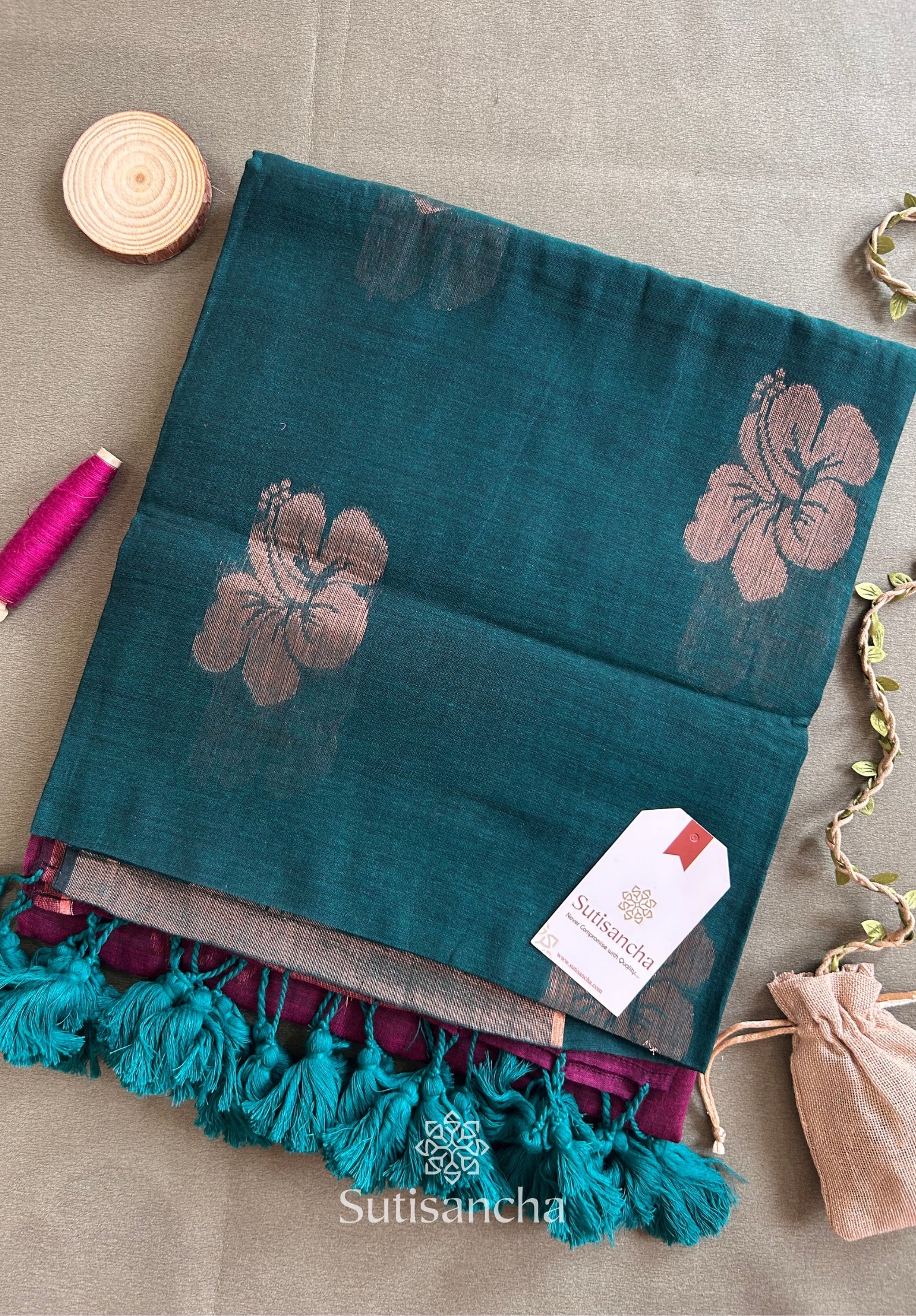 Sutisancha Rose-Design Signature Mul Cotton Saree