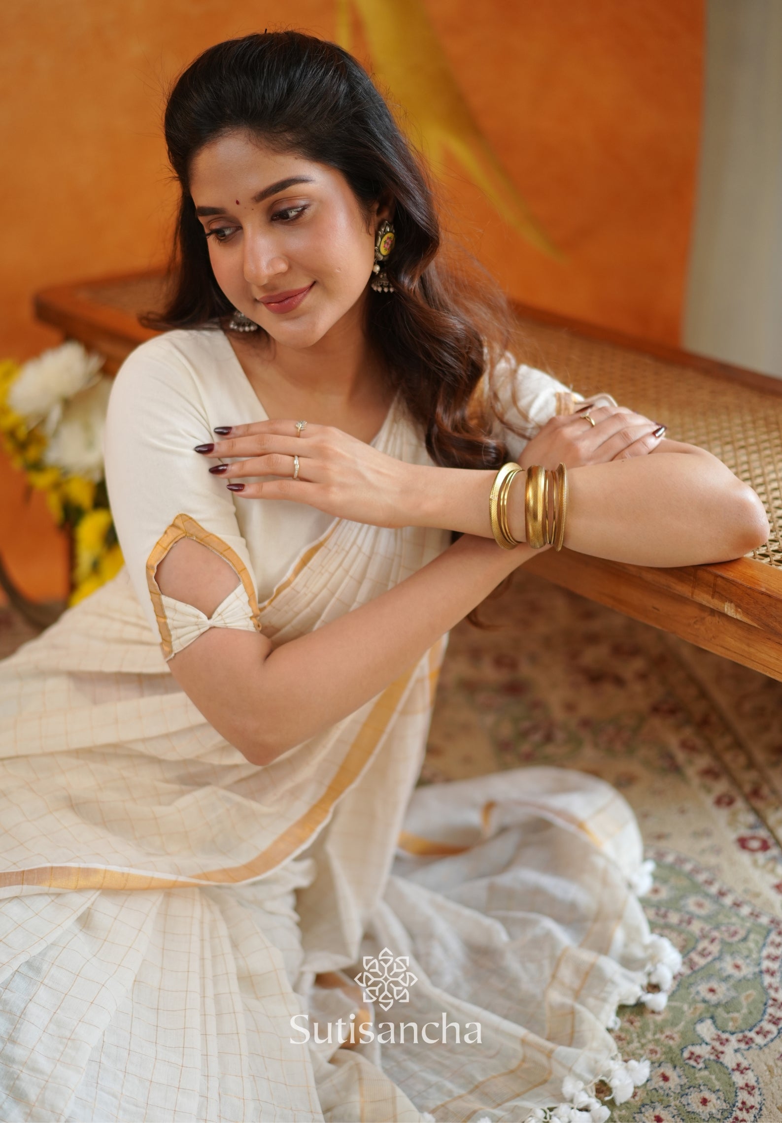 Golden Grid Classic Mul Cotton Saree