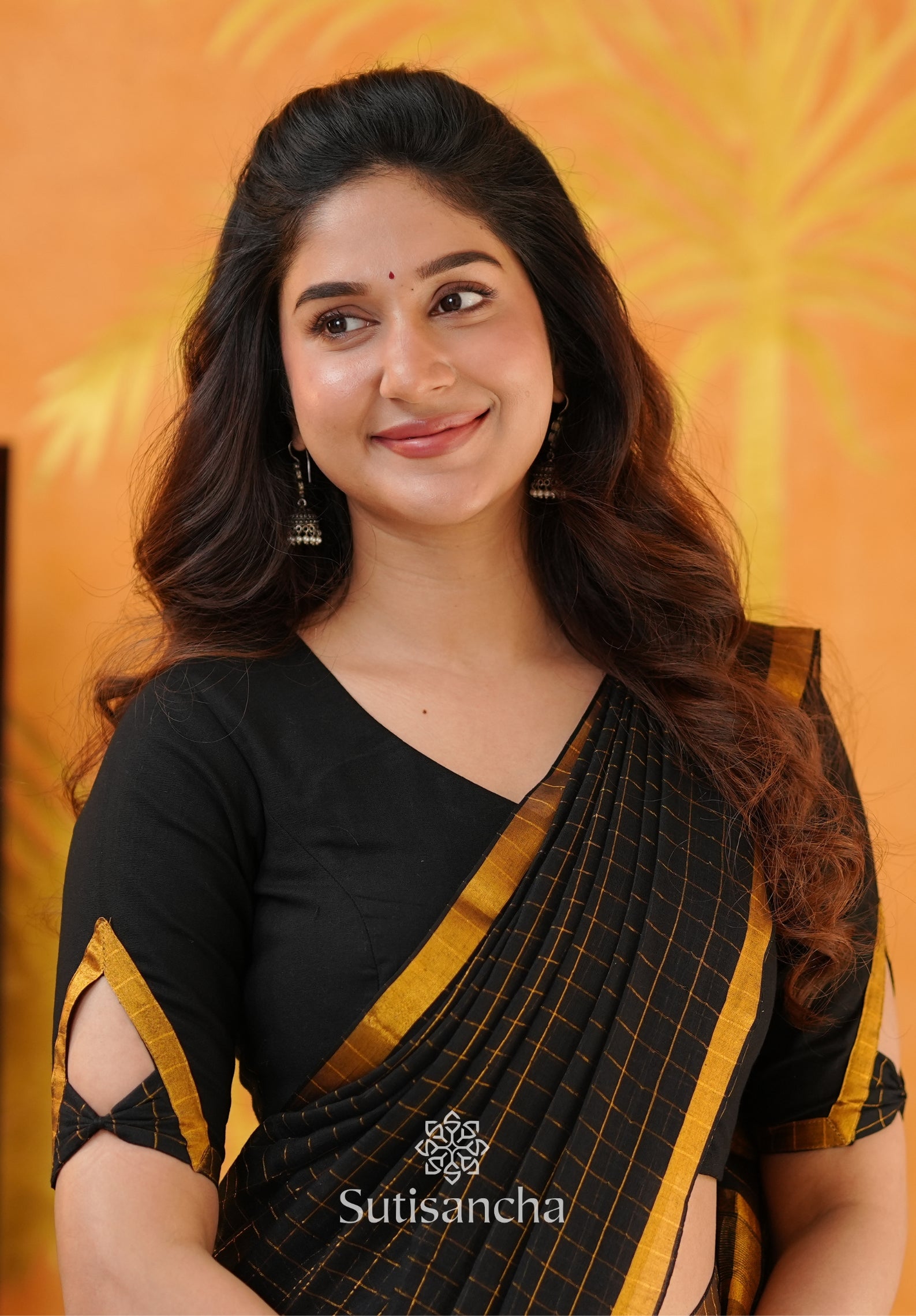 Golden Grid Classic Mul Cotton Saree
