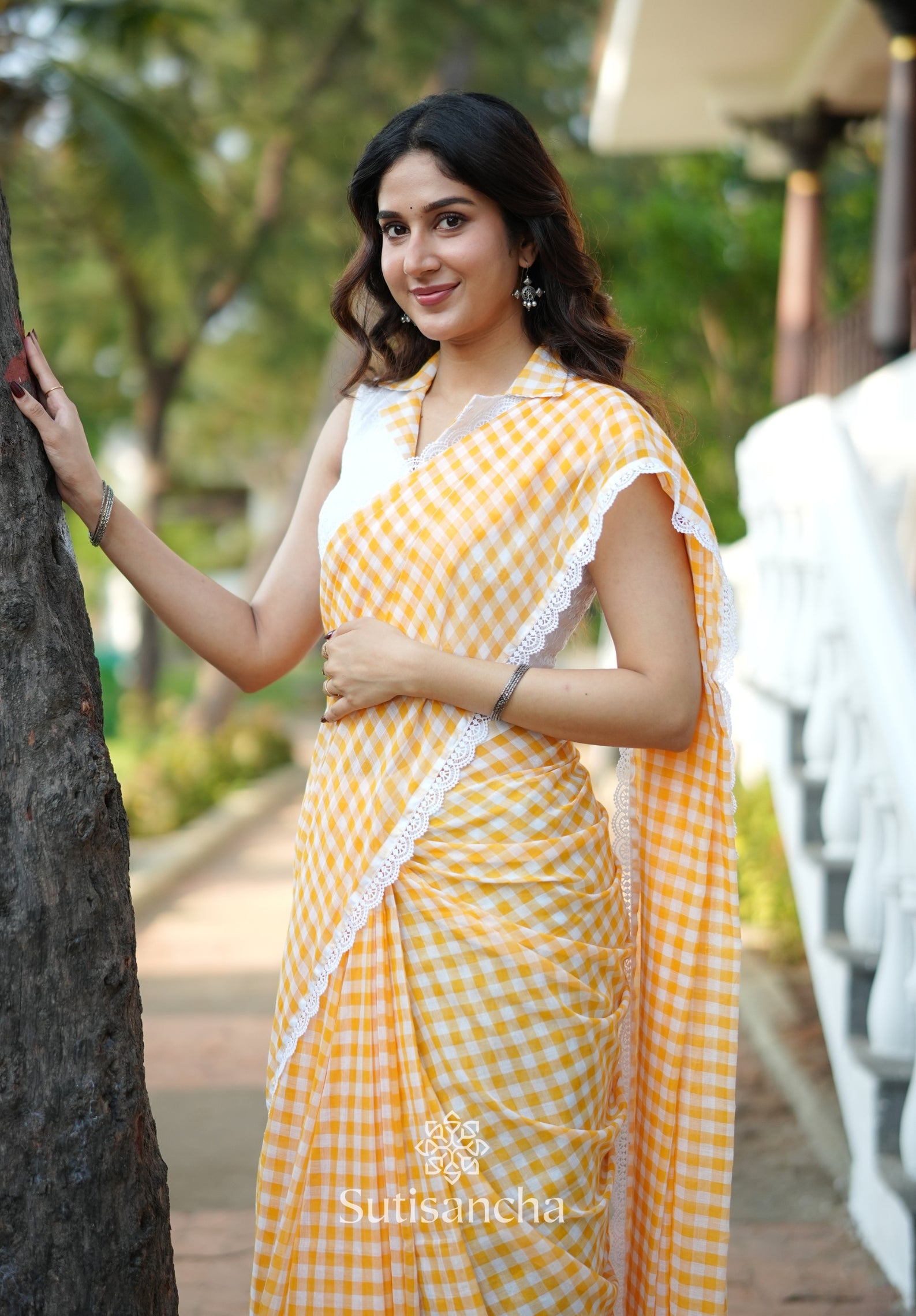 Summer Gingham Mul Cotton Saree
