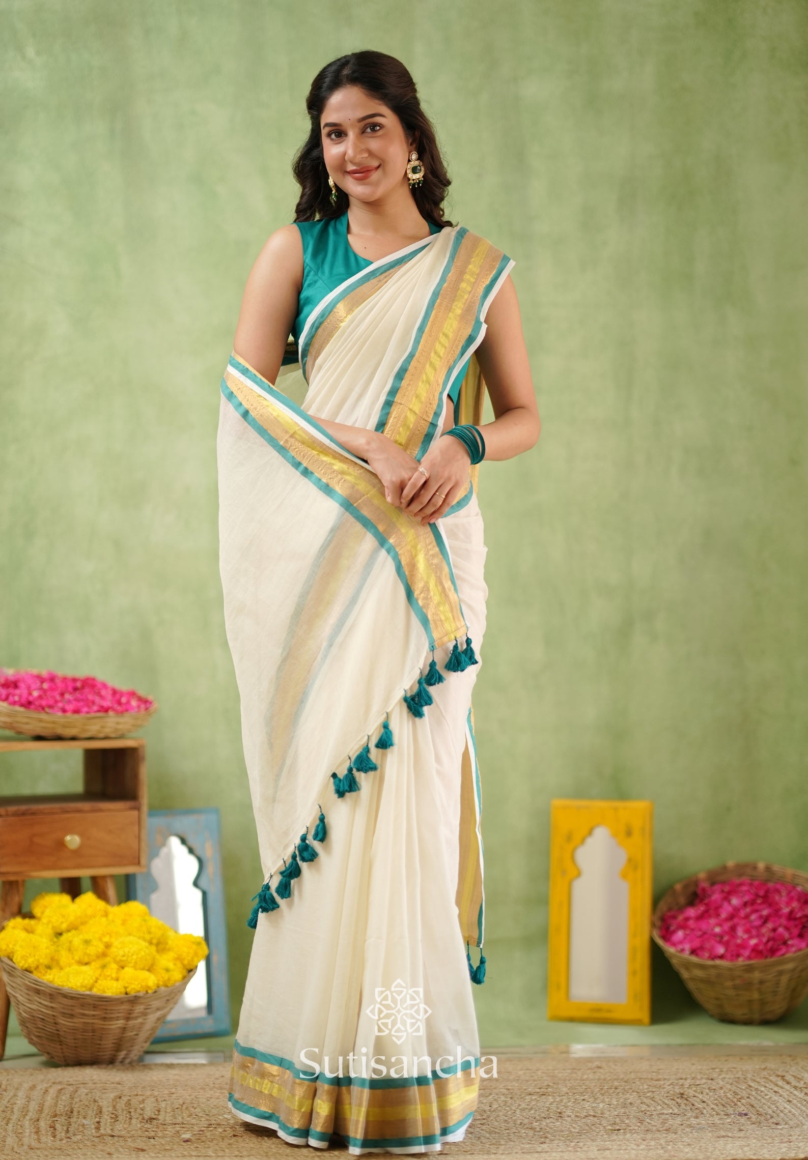 Rama Radiance – Mul Cotton Saree with Golden Edge