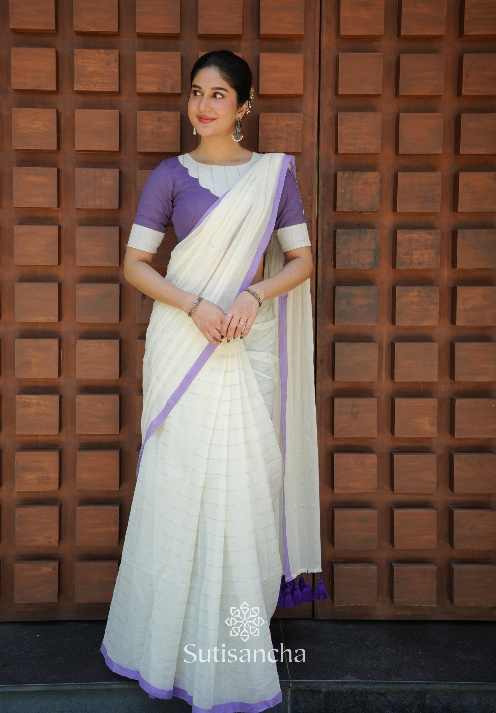 Lavender Mist Mul Cotton Saree