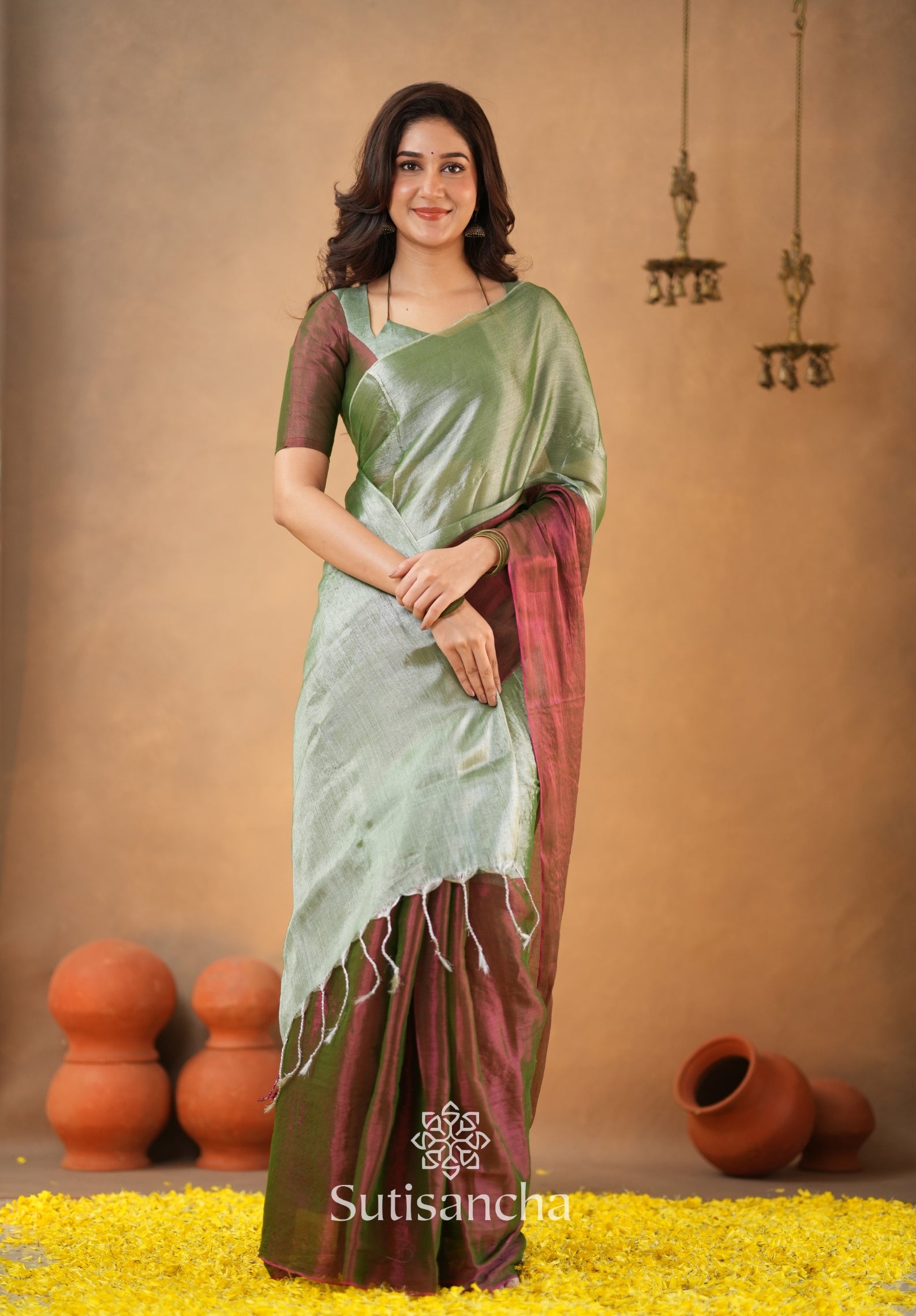 Regal Split Elegance Handloom Tissue Cotton Saree