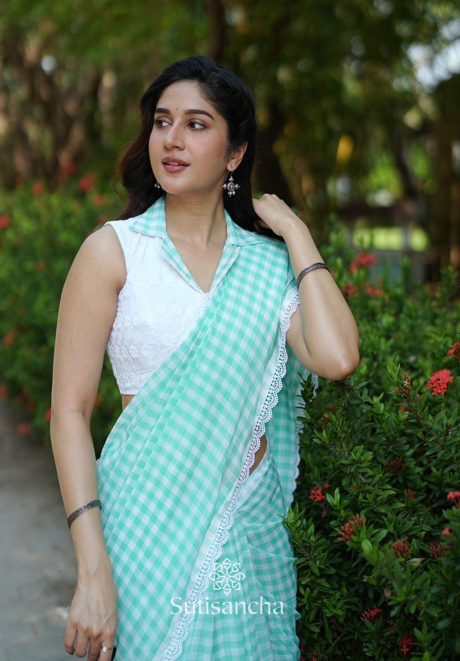 Summer Gingham Mul Cotton Saree