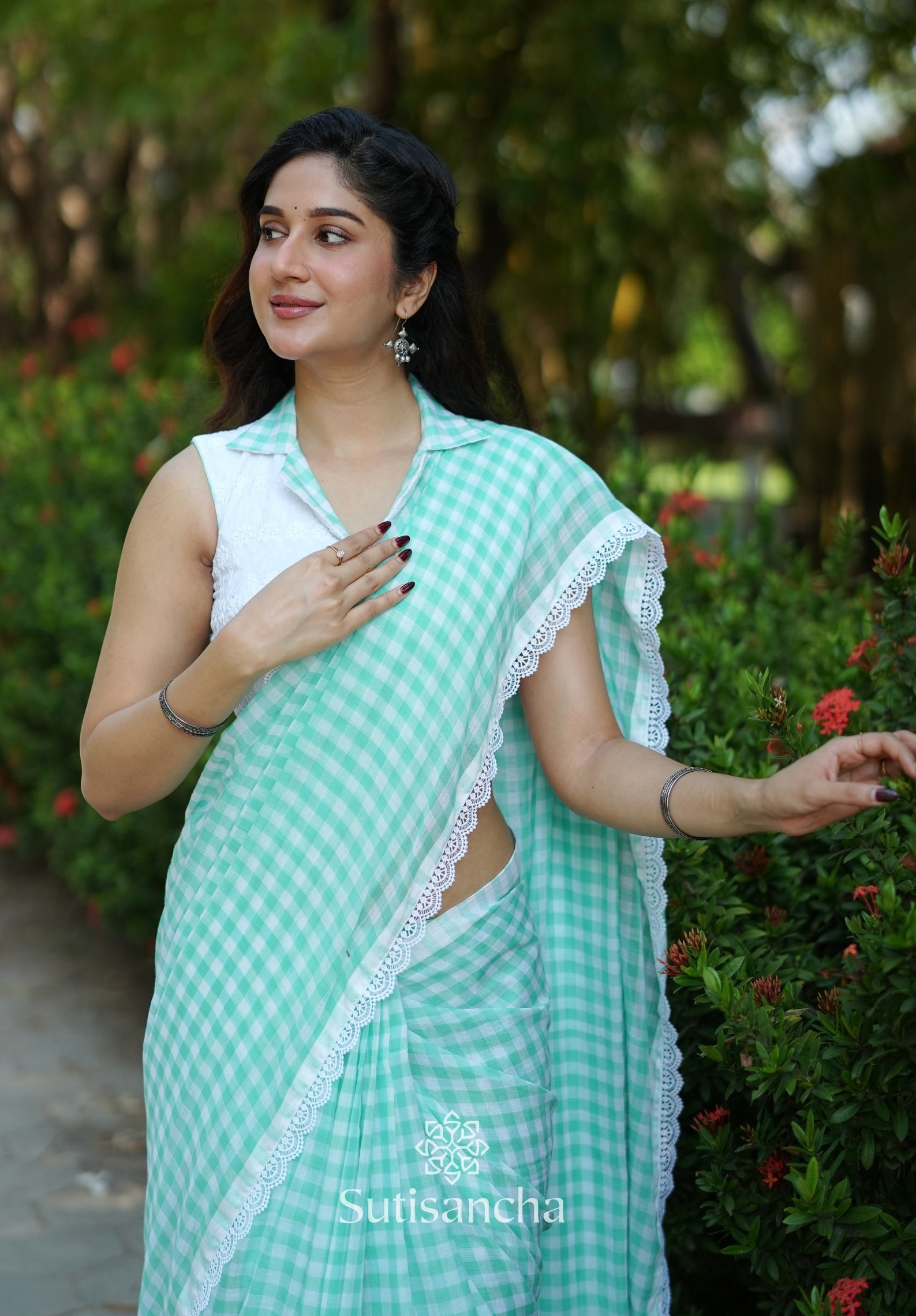 Summer Gingham Mul Cotton Saree