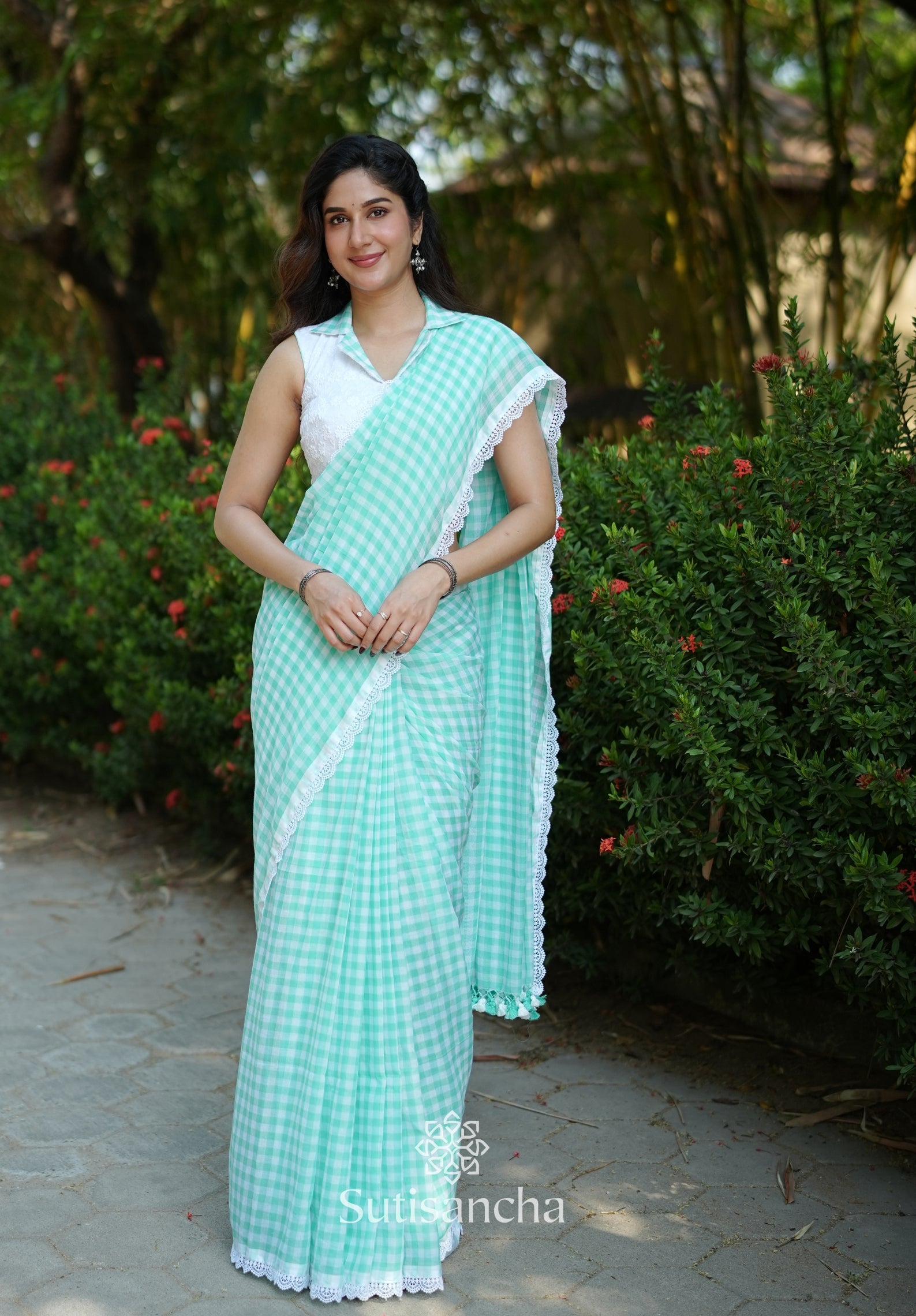 Summer Gingham Mul Cotton Saree