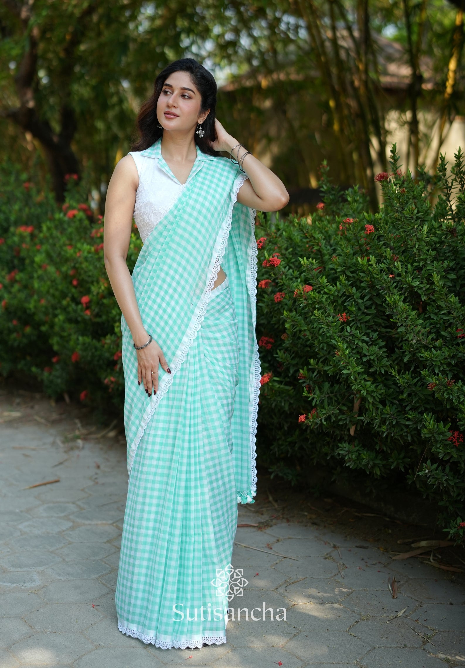 Summer Gingham Mul Cotton Saree