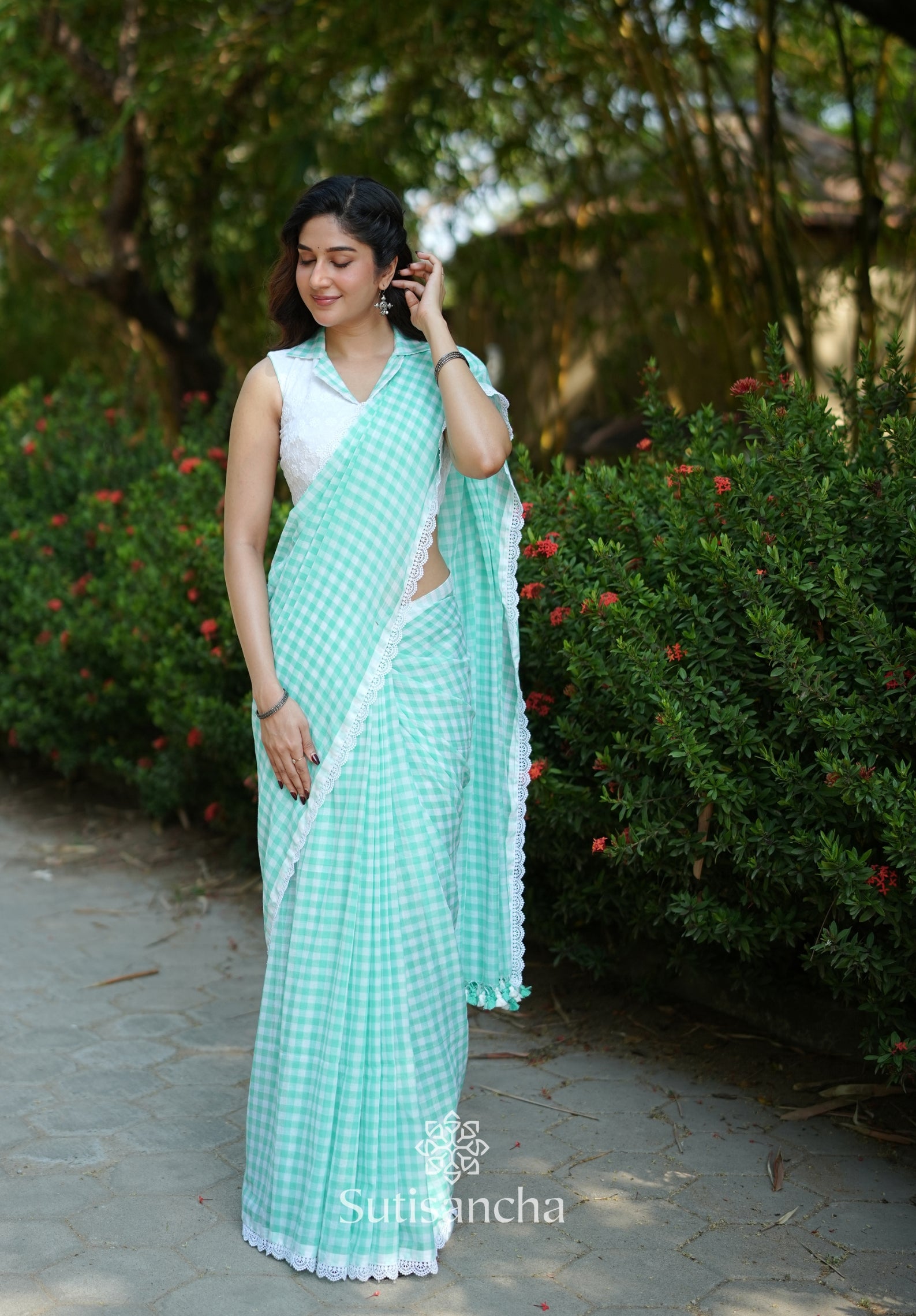 Summer Gingham Mul Cotton Saree