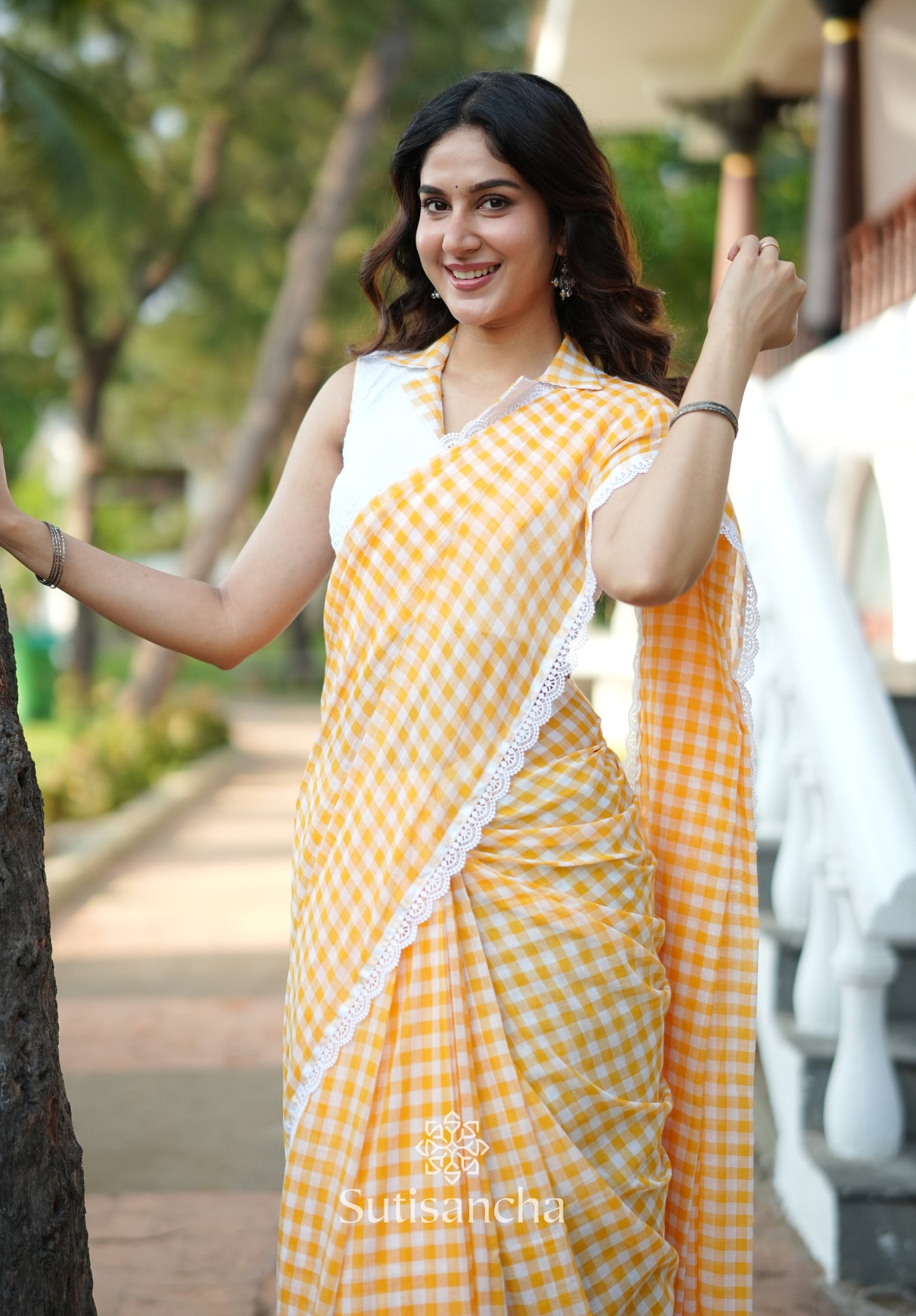 Summer Gingham Mul Cotton Saree