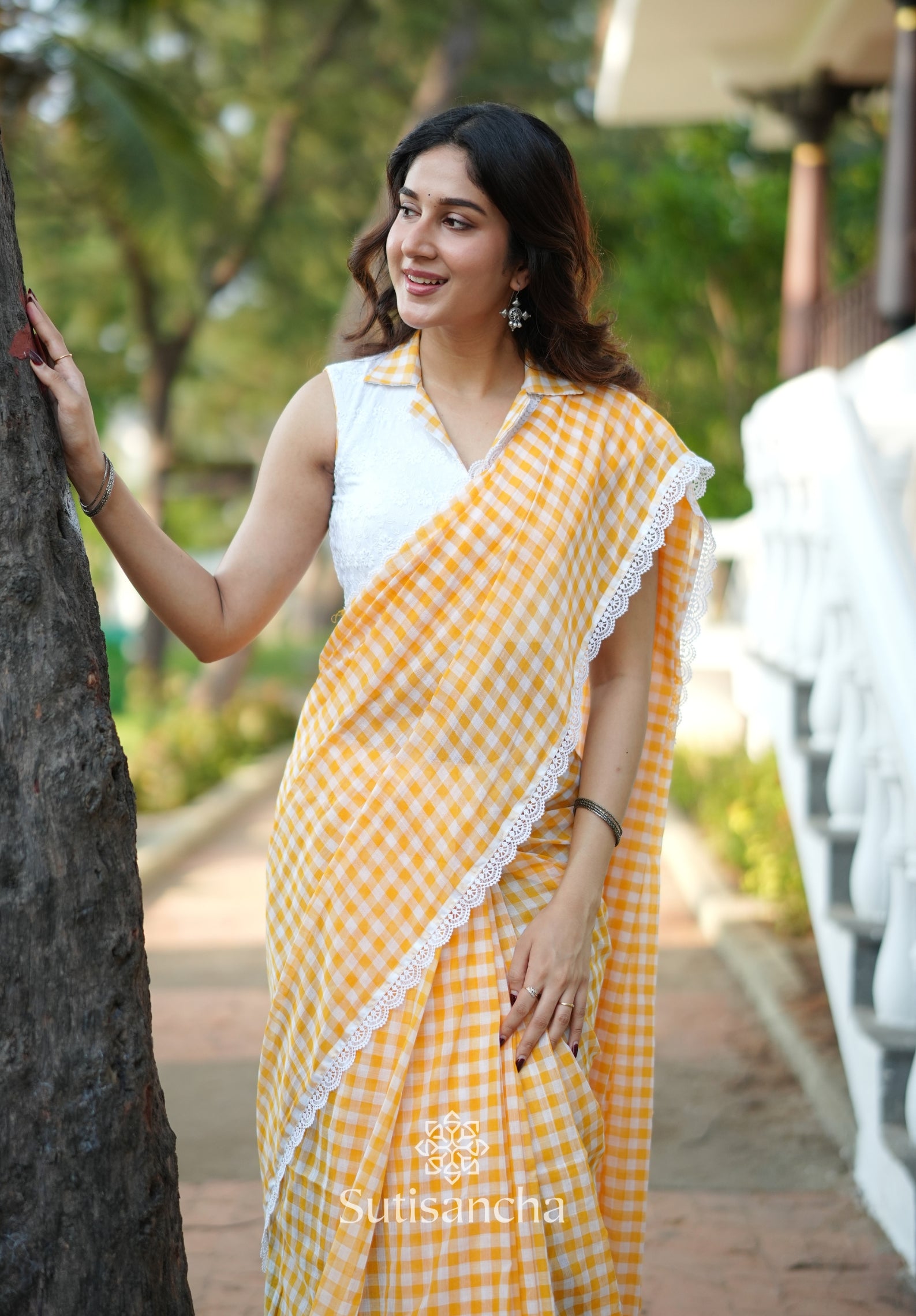 Summer Gingham Mul Cotton Saree