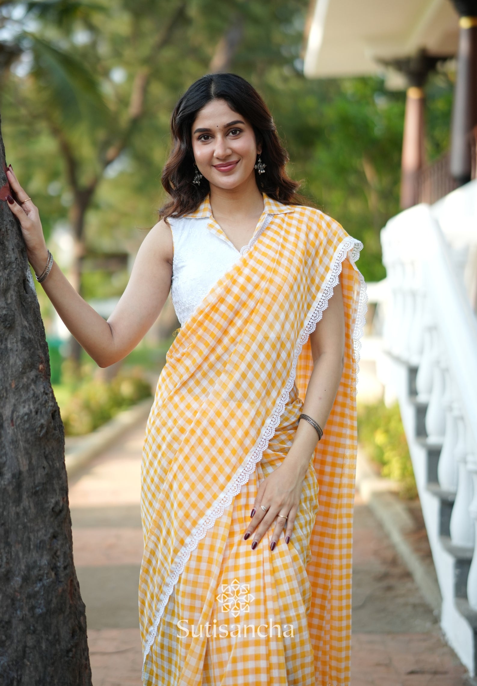 Summer Gingham Mul Cotton Saree