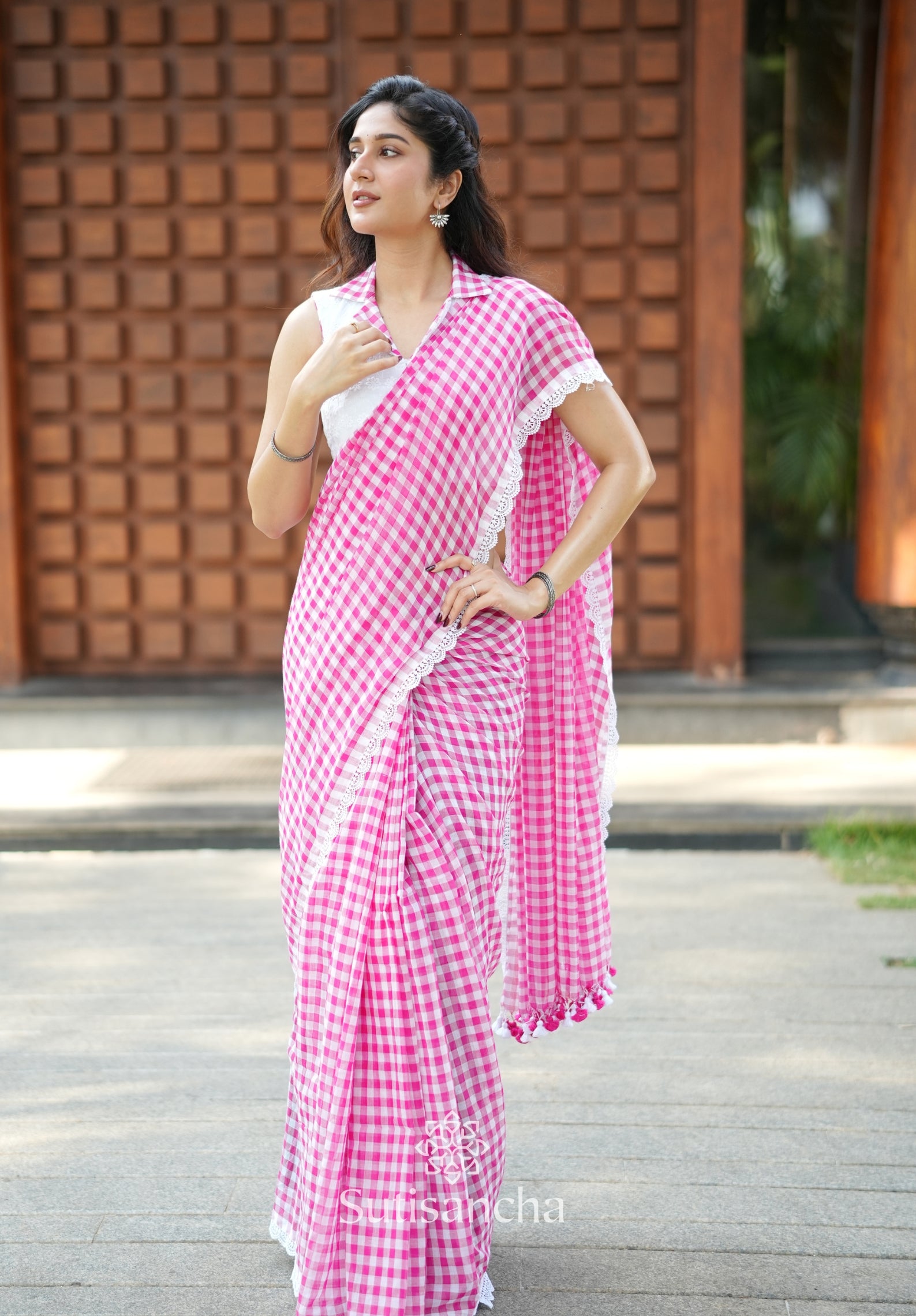 Summer Gingham Mul Cotton Saree