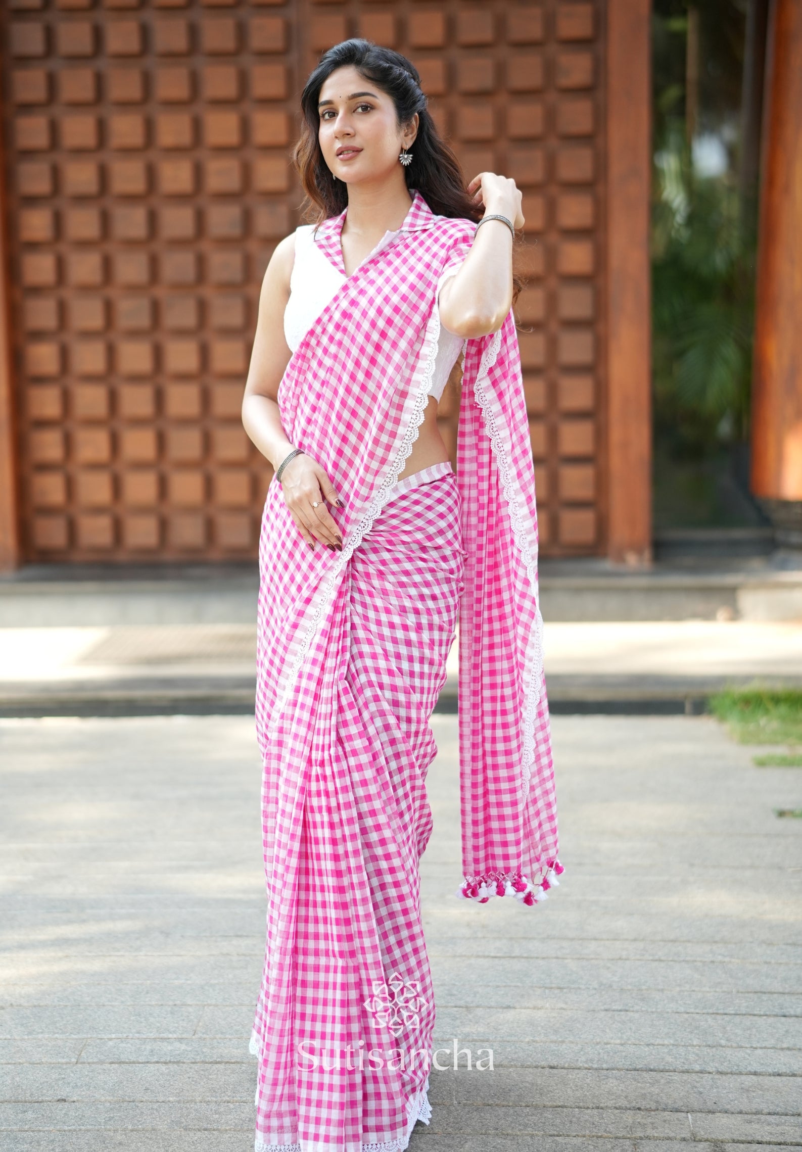 Summer Gingham Mul Cotton Saree