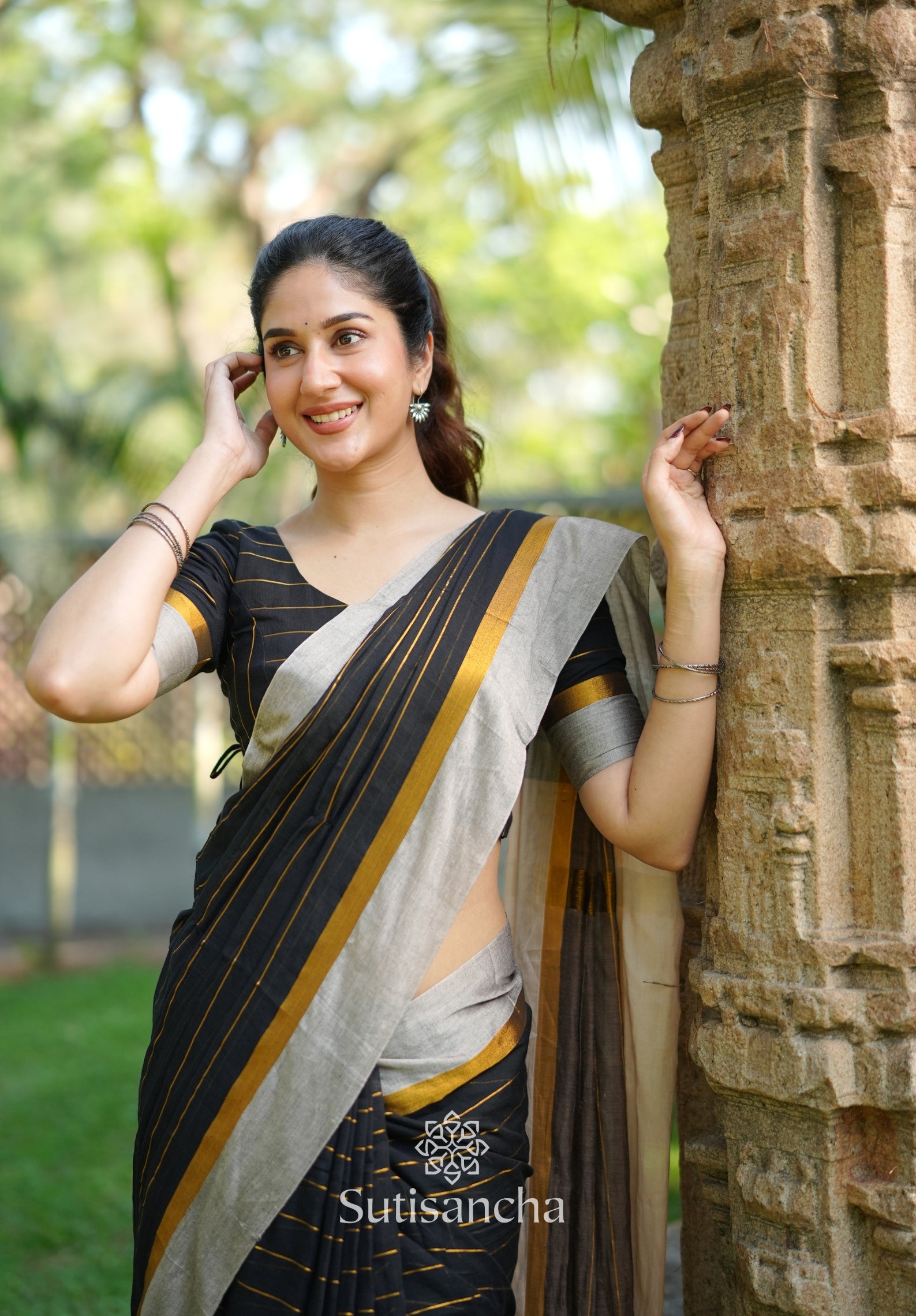Midnight Gleam Mul Cotton Saree
