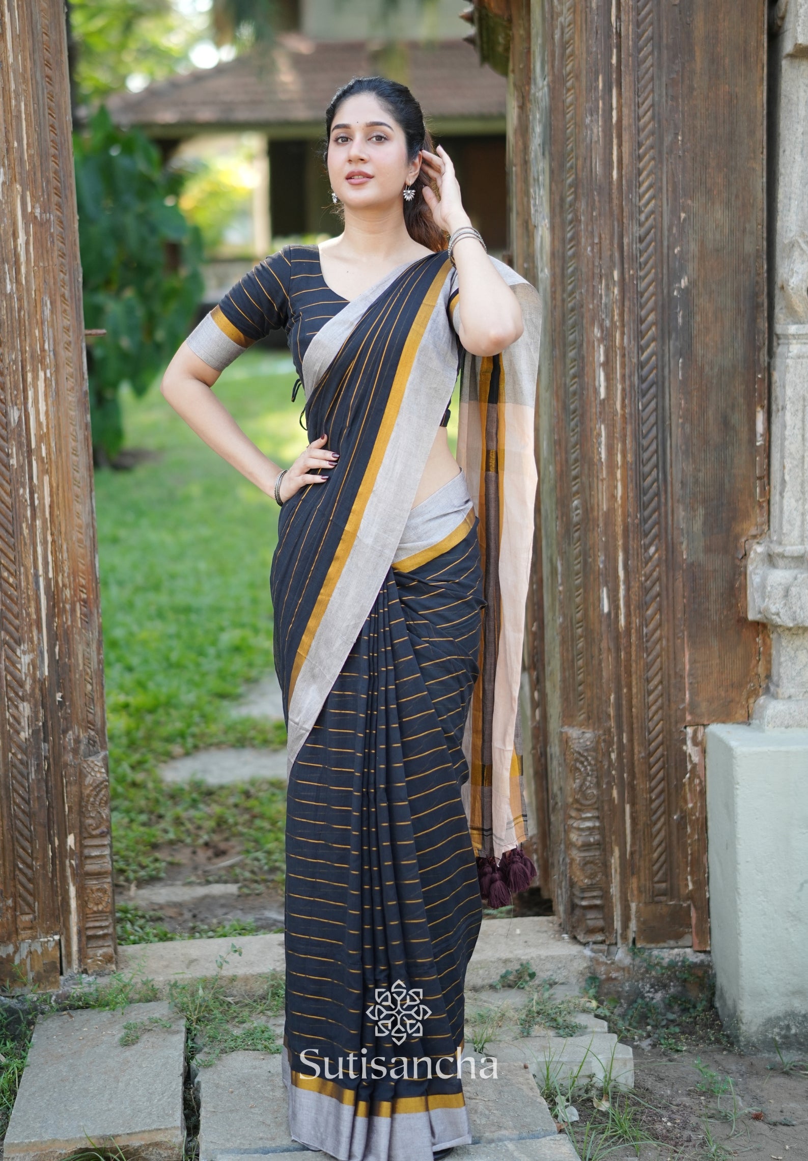 Midnight Gleam Mul Cotton Saree