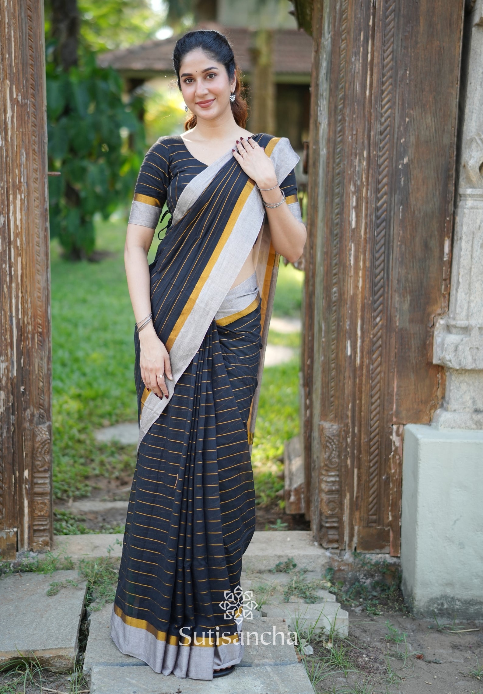 Midnight Gleam Mul Cotton Saree