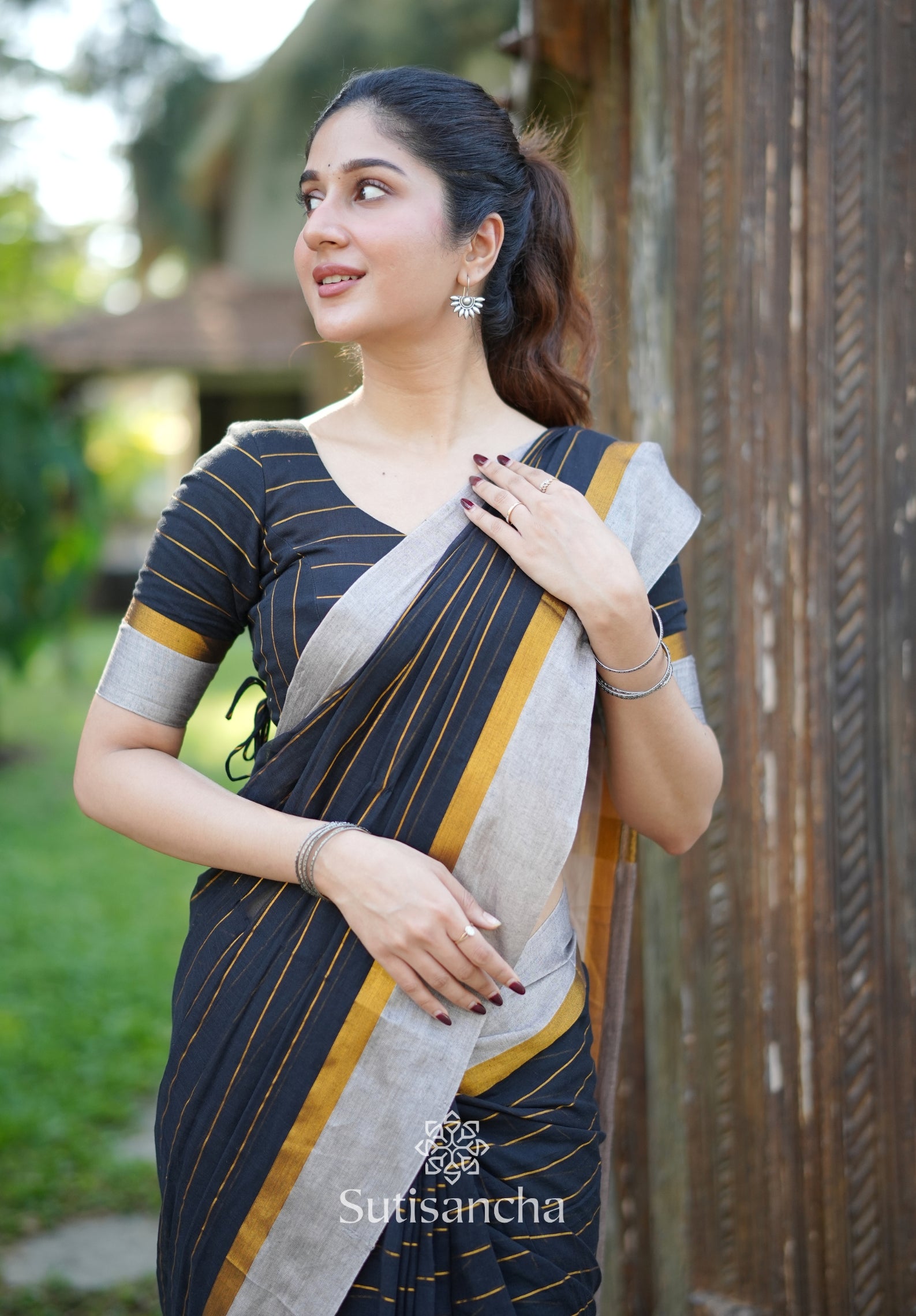 Midnight Gleam Mul Cotton Saree