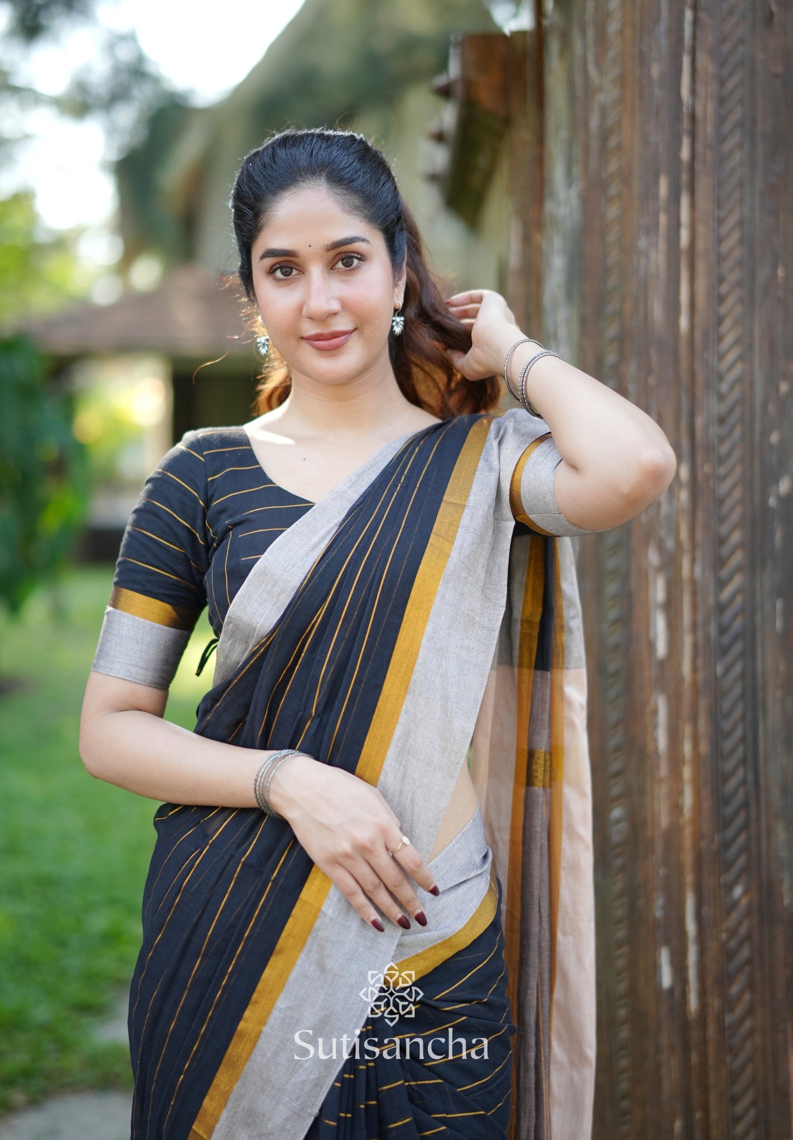Midnight Gleam Mul Cotton Saree