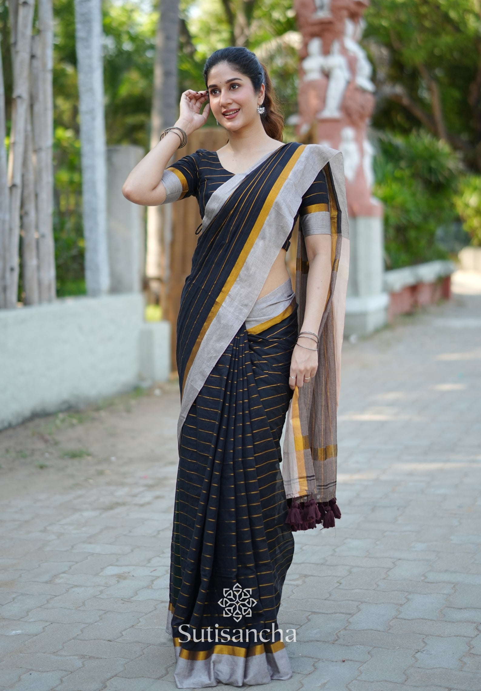Midnight Gleam Mul Cotton Saree