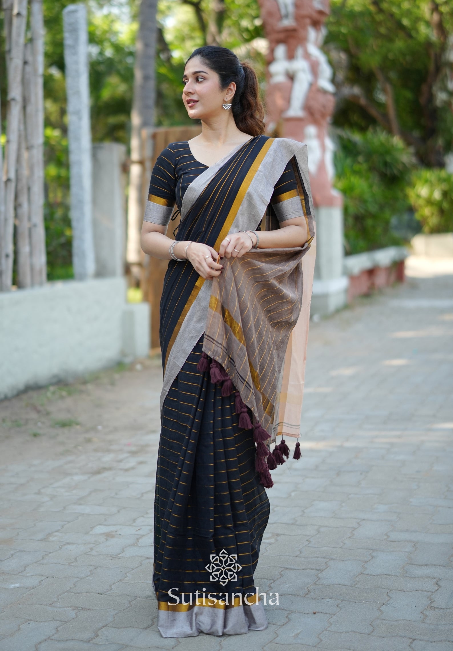 Midnight Gleam Mul Cotton Saree