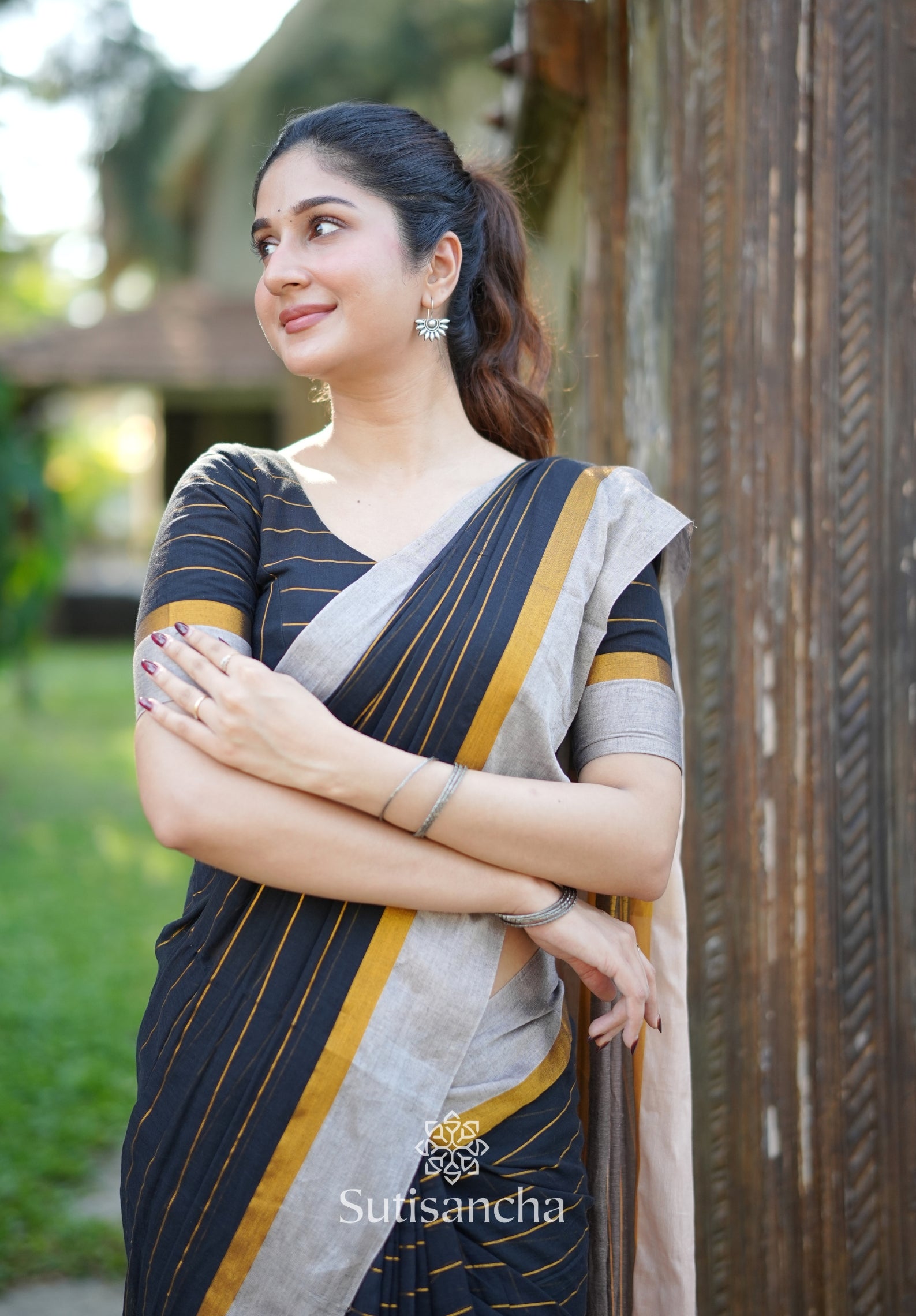 Midnight Gleam Mul Cotton Saree