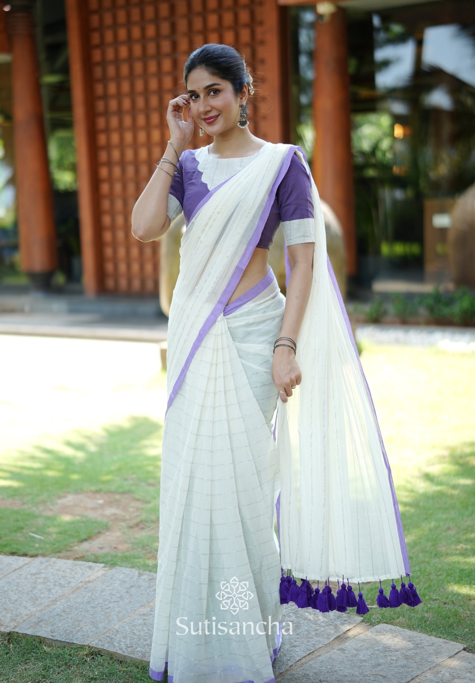 Lavender Mist Mul Cotton Saree