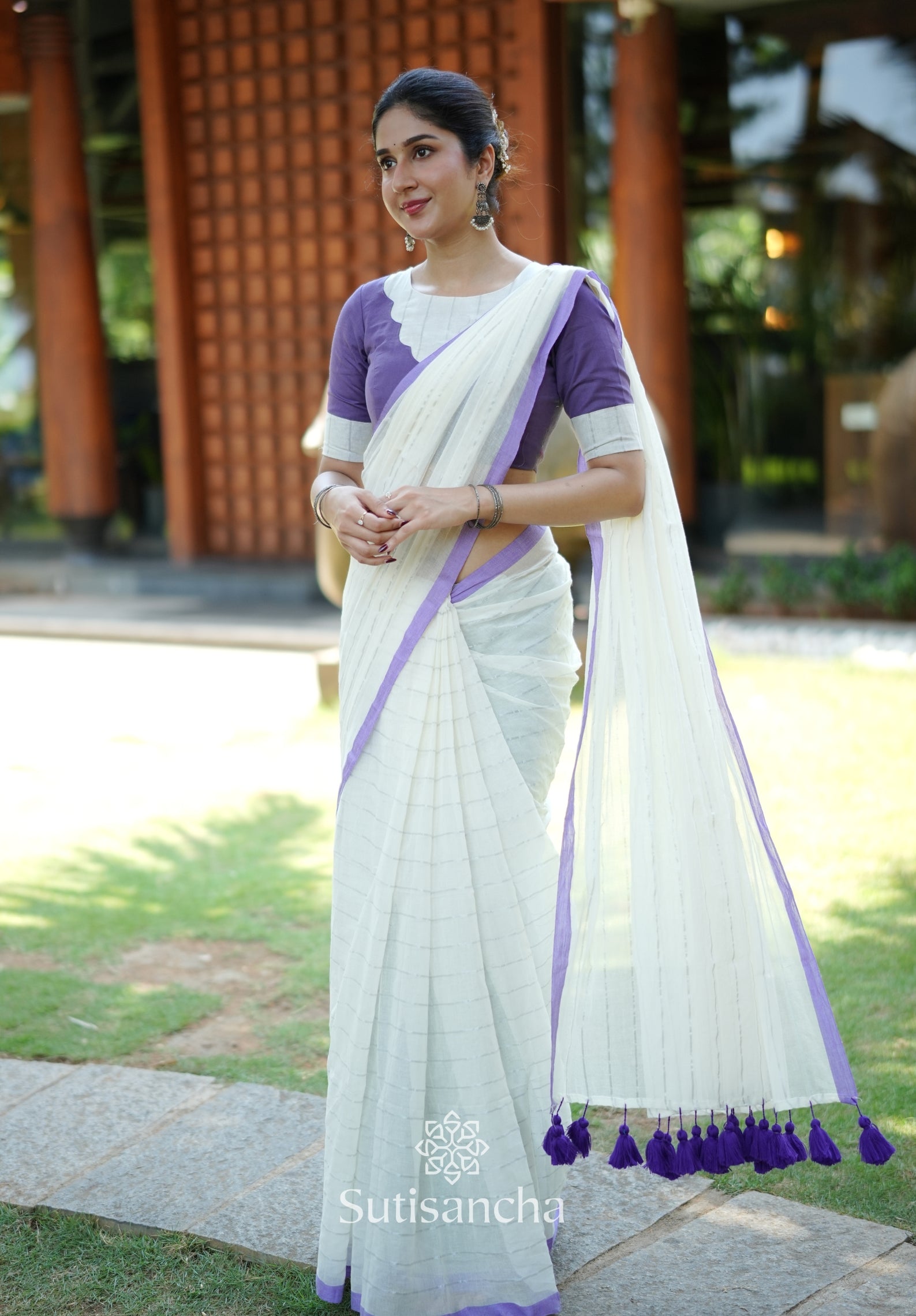 Lavender Mist Mul Cotton Saree