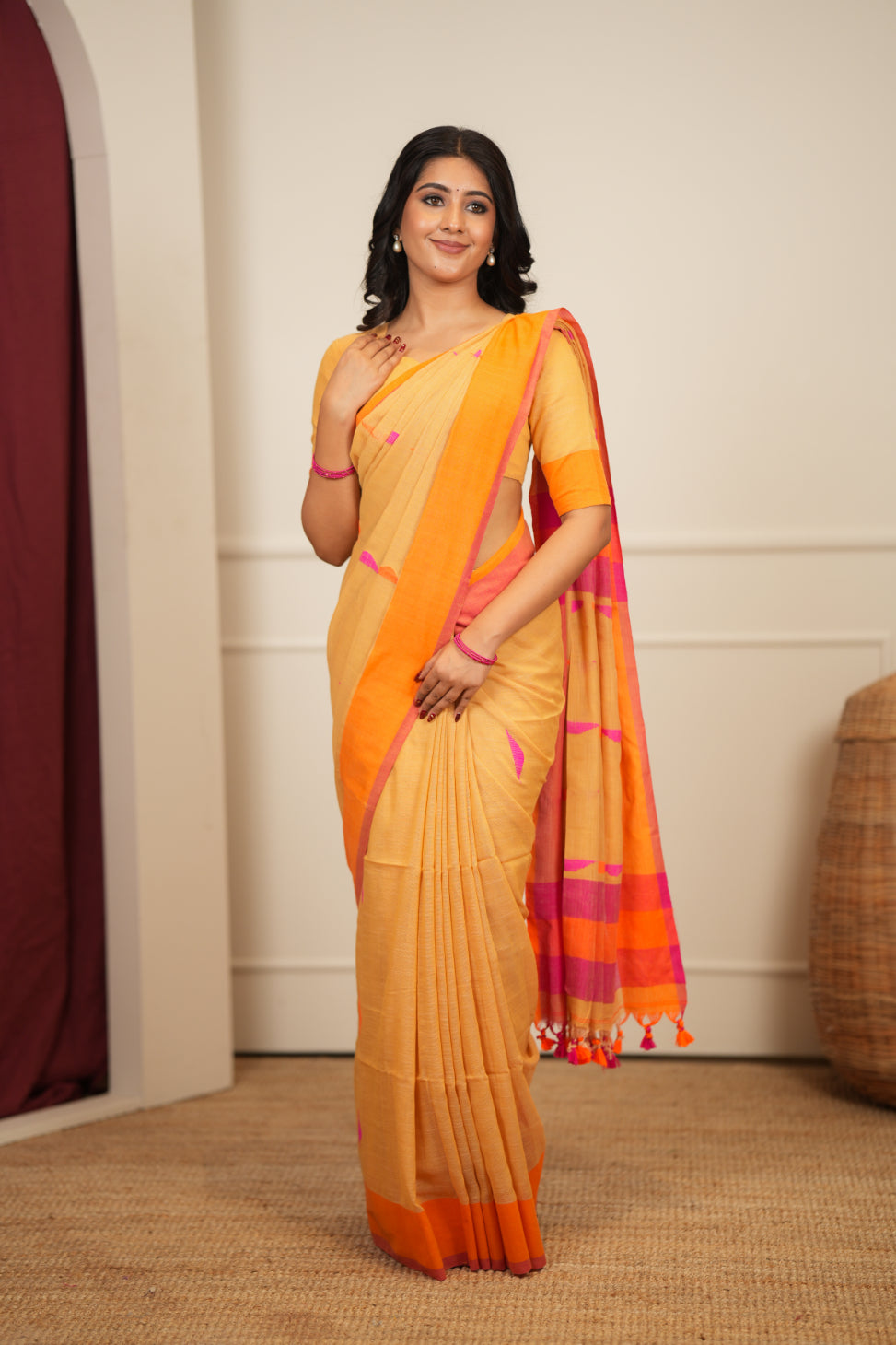 Artisan Glow – Mustard yellow Handloom Saree