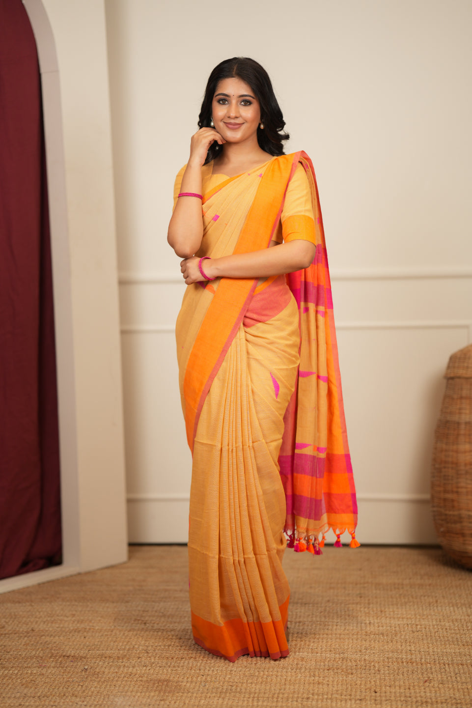 Artisan Glow – Mustard yellow Handloom Saree