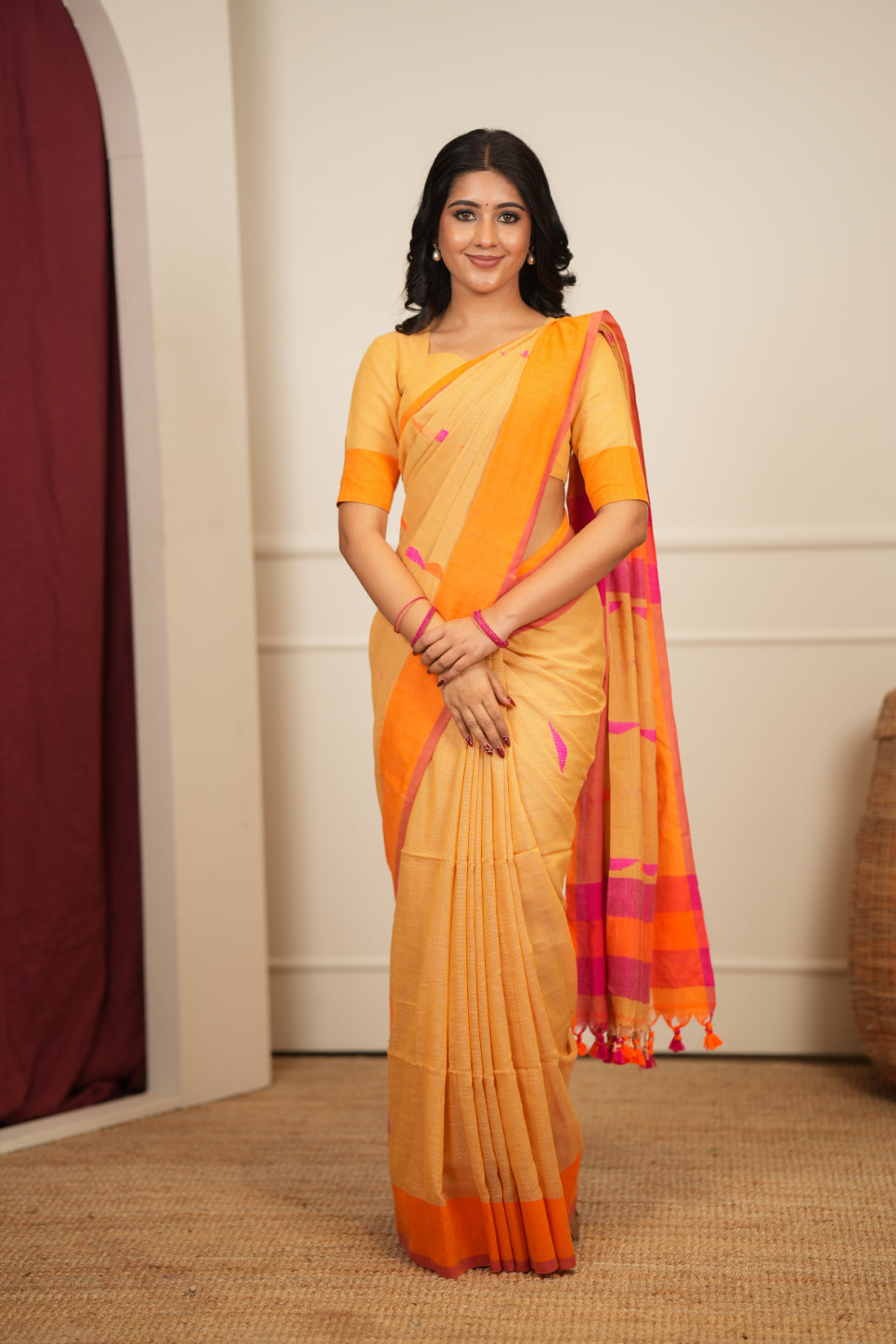 Artisan Glow – Mustard yellow Handloom Saree