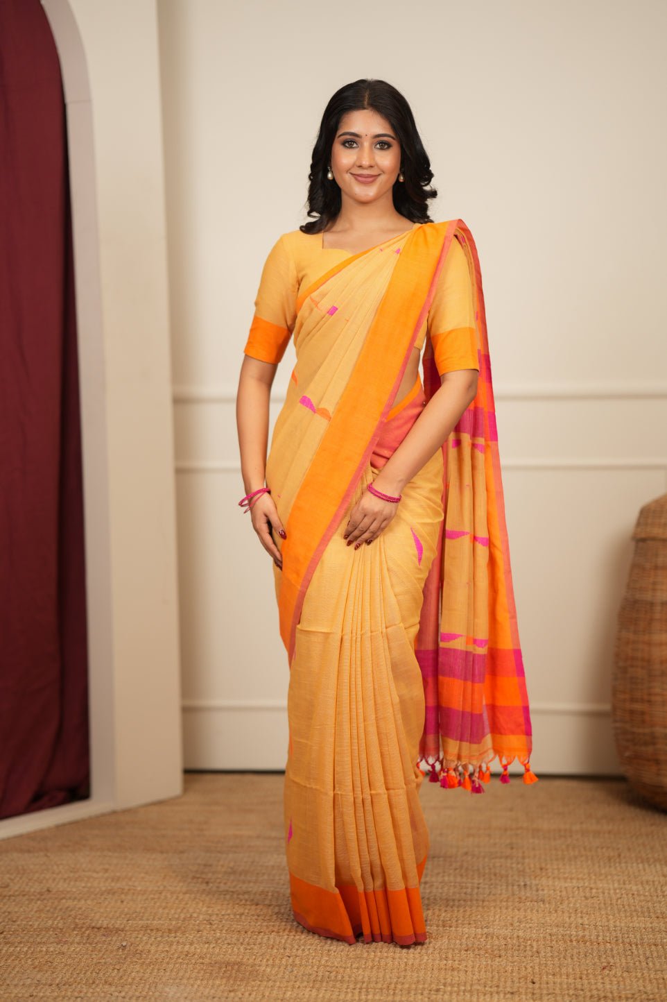 Artisan Glow – Mustard yellow Handloom Saree