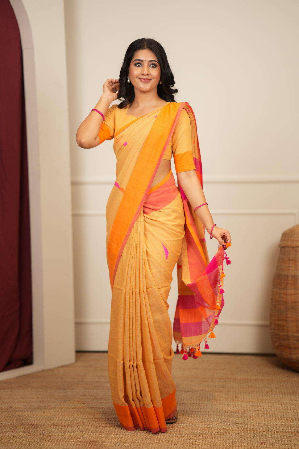 Artisan Glow – Mustard yellow Handloom Saree