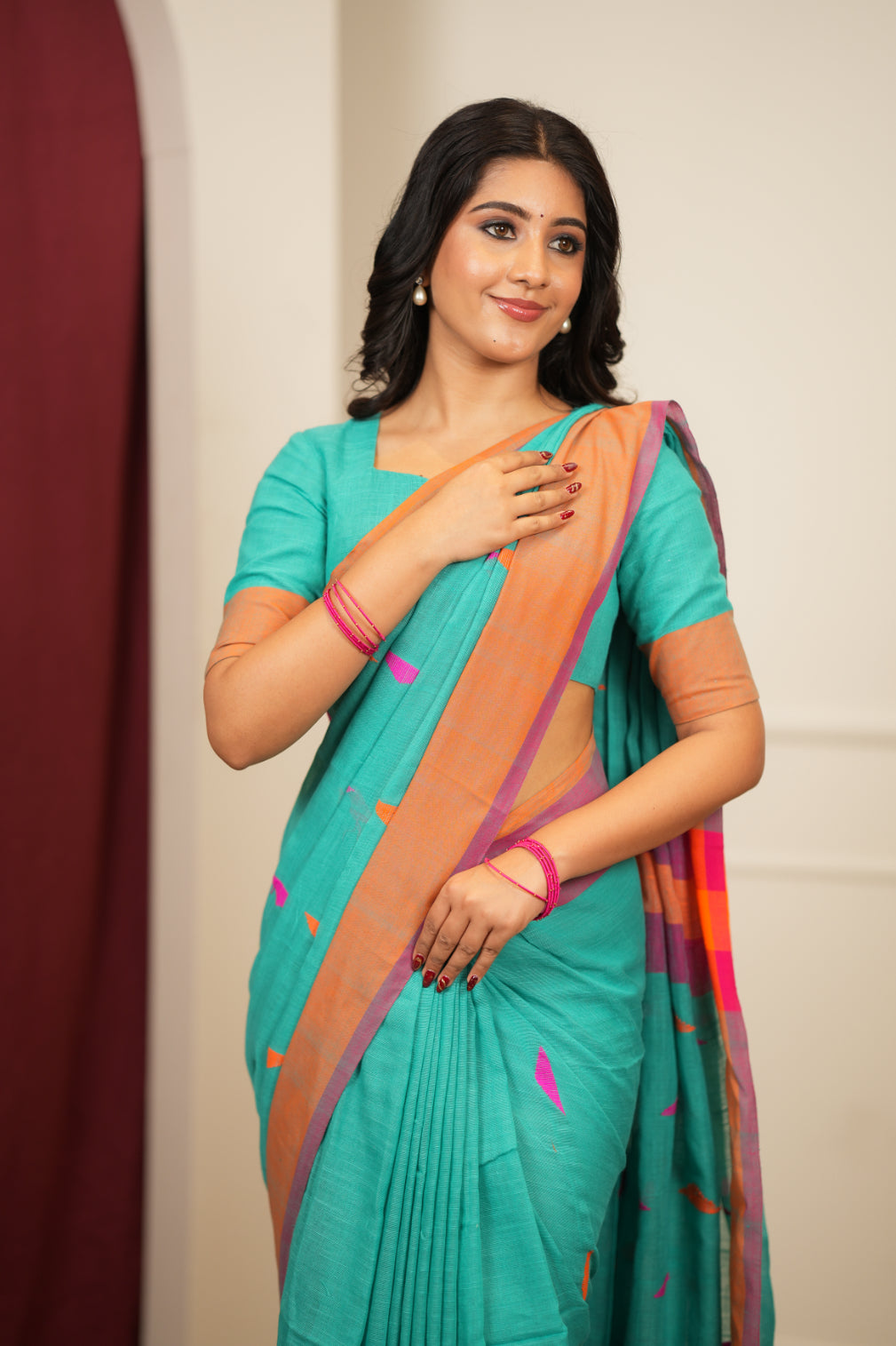 Artisan Glow – Sky Handloom Saree