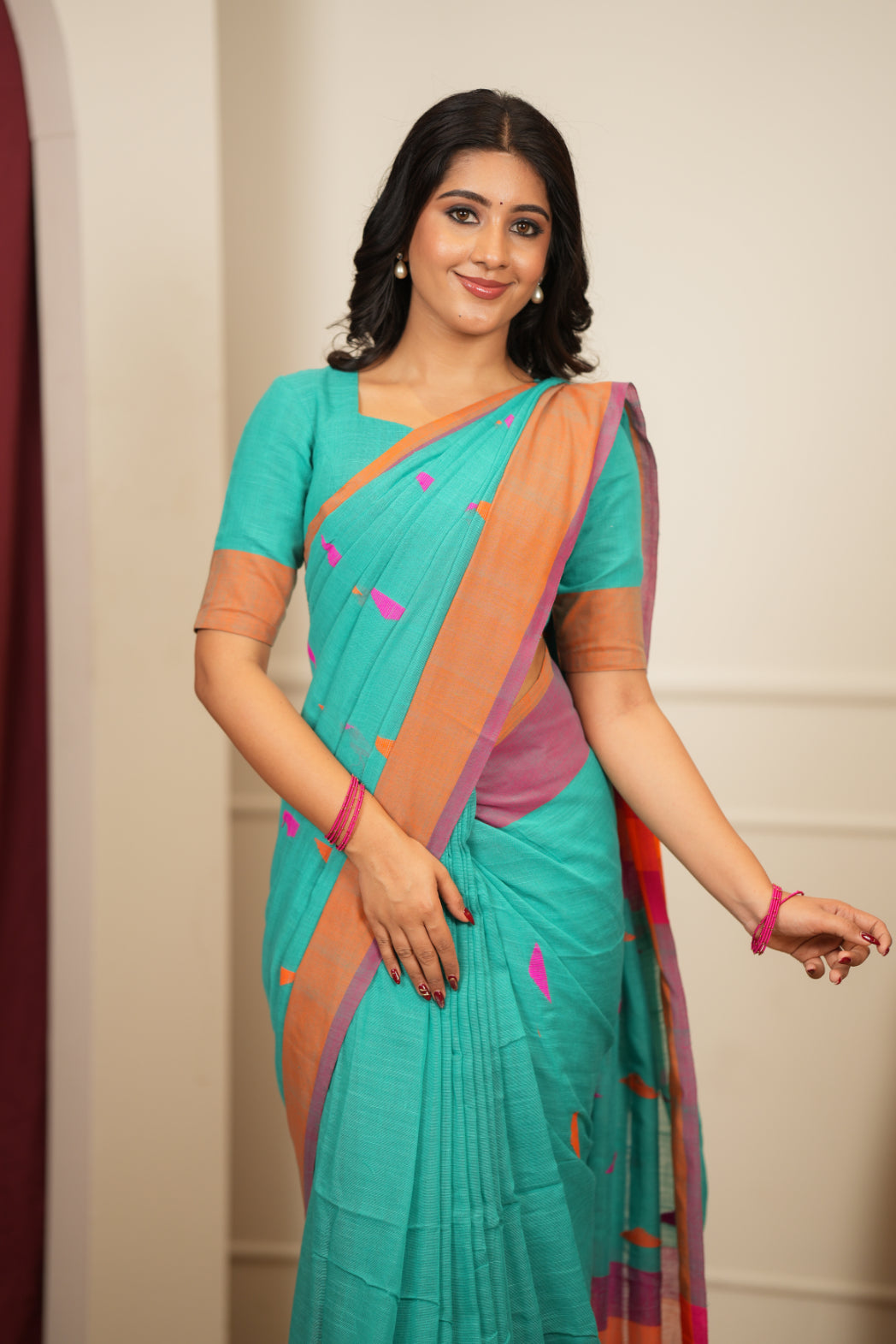 Artisan Glow – Sky Handloom Saree