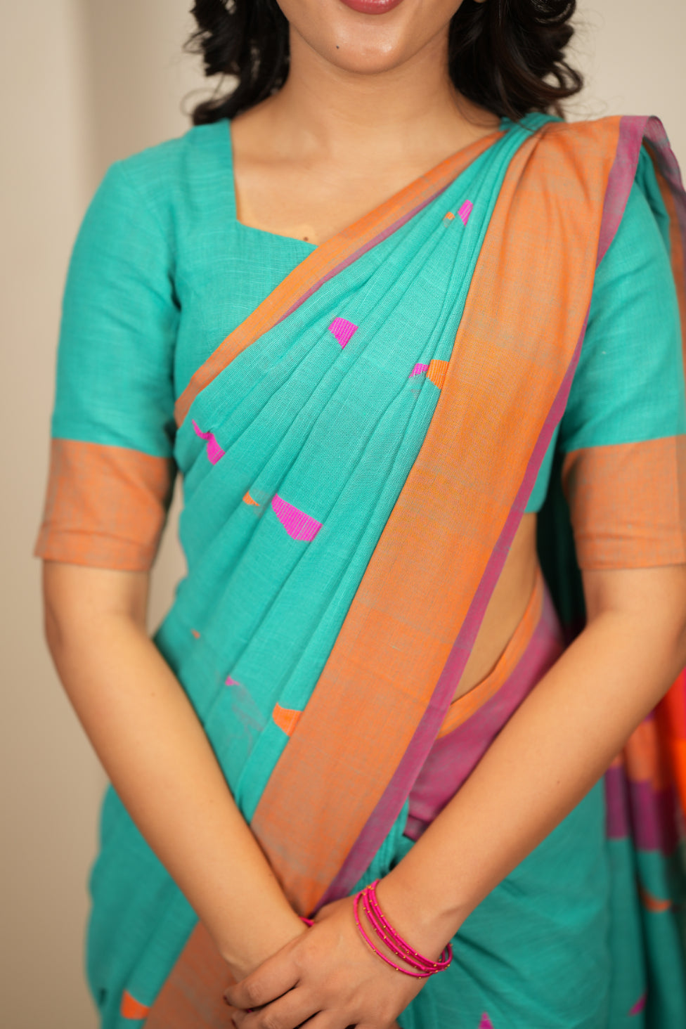 Artisan Glow – Sky Handloom Saree