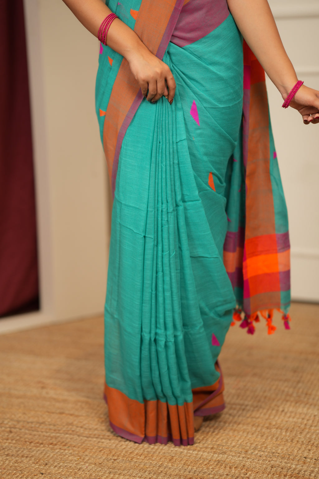 Artisan Glow – Sky Handloom Saree