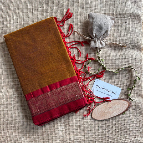 Sutisancha Musterd Pure mercerised cotton Saree