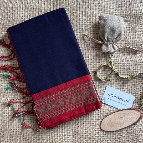 Sutisancha Navyblue Pure mercerised cotton Saree
